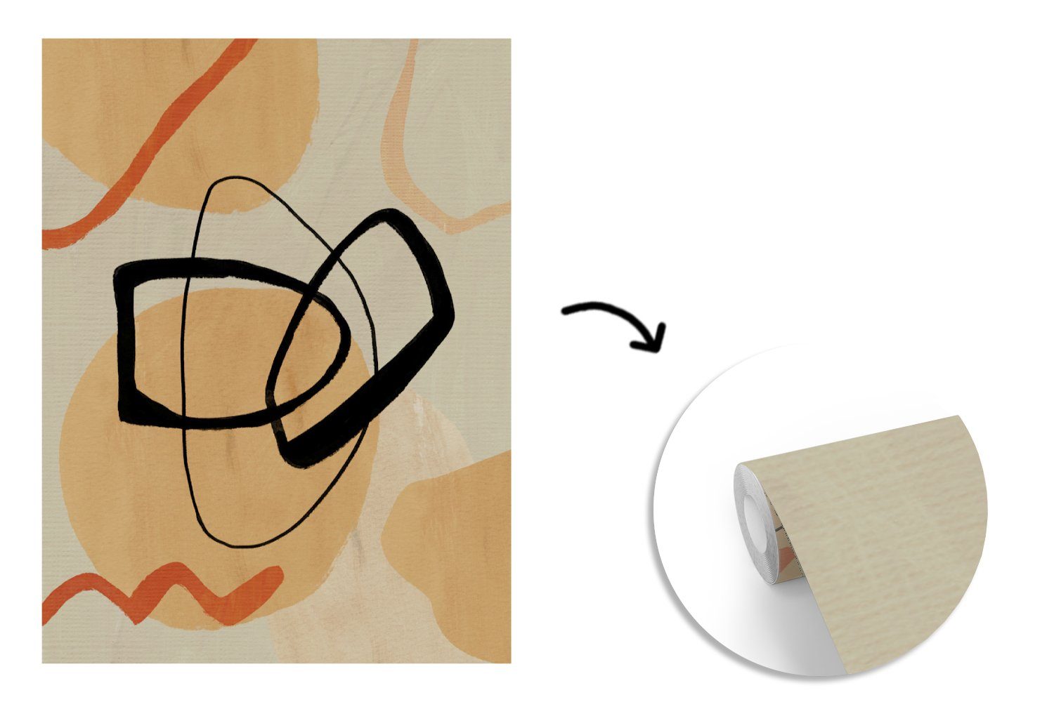 MuchoWow für Geometrische Tapete Wandtapete Kunst Abstrakt, Formen Montagefertig Vinyl Fototapete (4 Wohnzimmer, - St), Matt, bedruckt, -