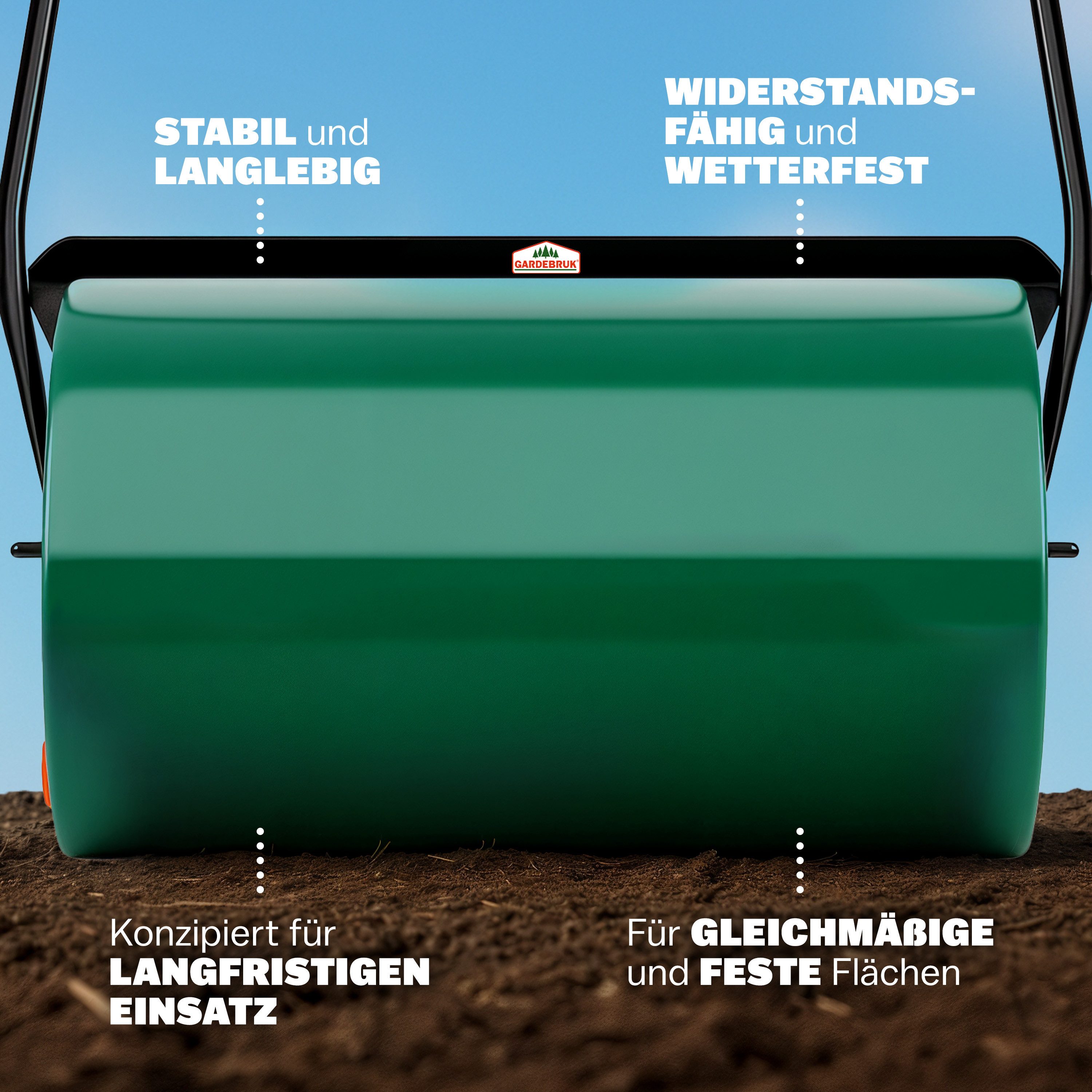 Gardebruk Rasenwalze,60cm 50L gepolsterter Griff befüllbar Handwalze Rasenroller Garten