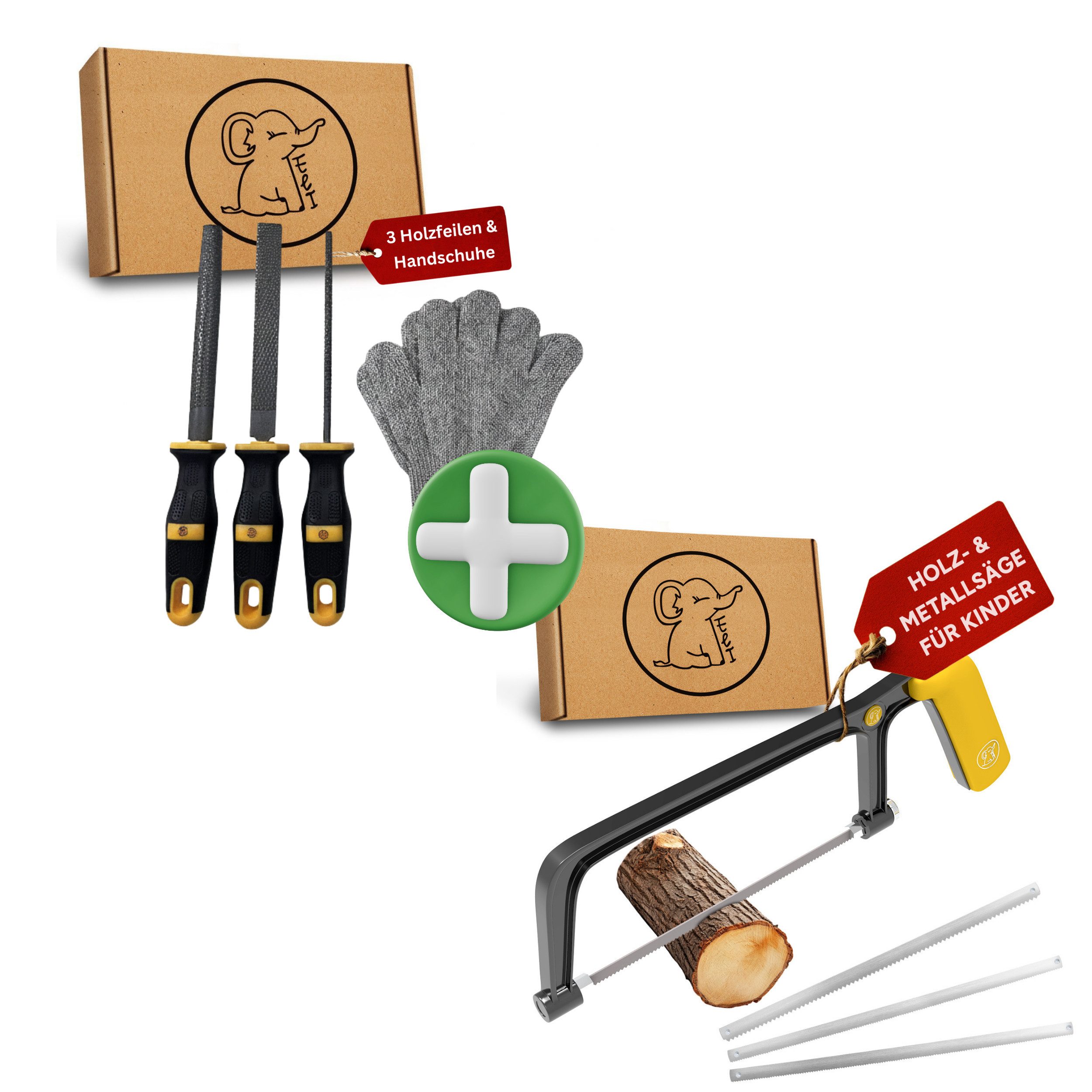 Eli Handsäge Kindersäge ab 6 Jahre inkl. 4 Sägeblätter für Holz und Metall (echte Bügelsäge zum Basteln, werkeln – reparieren für alle Baumeister und Bauarbeiter), beidhändig für Jungen und Mädchen