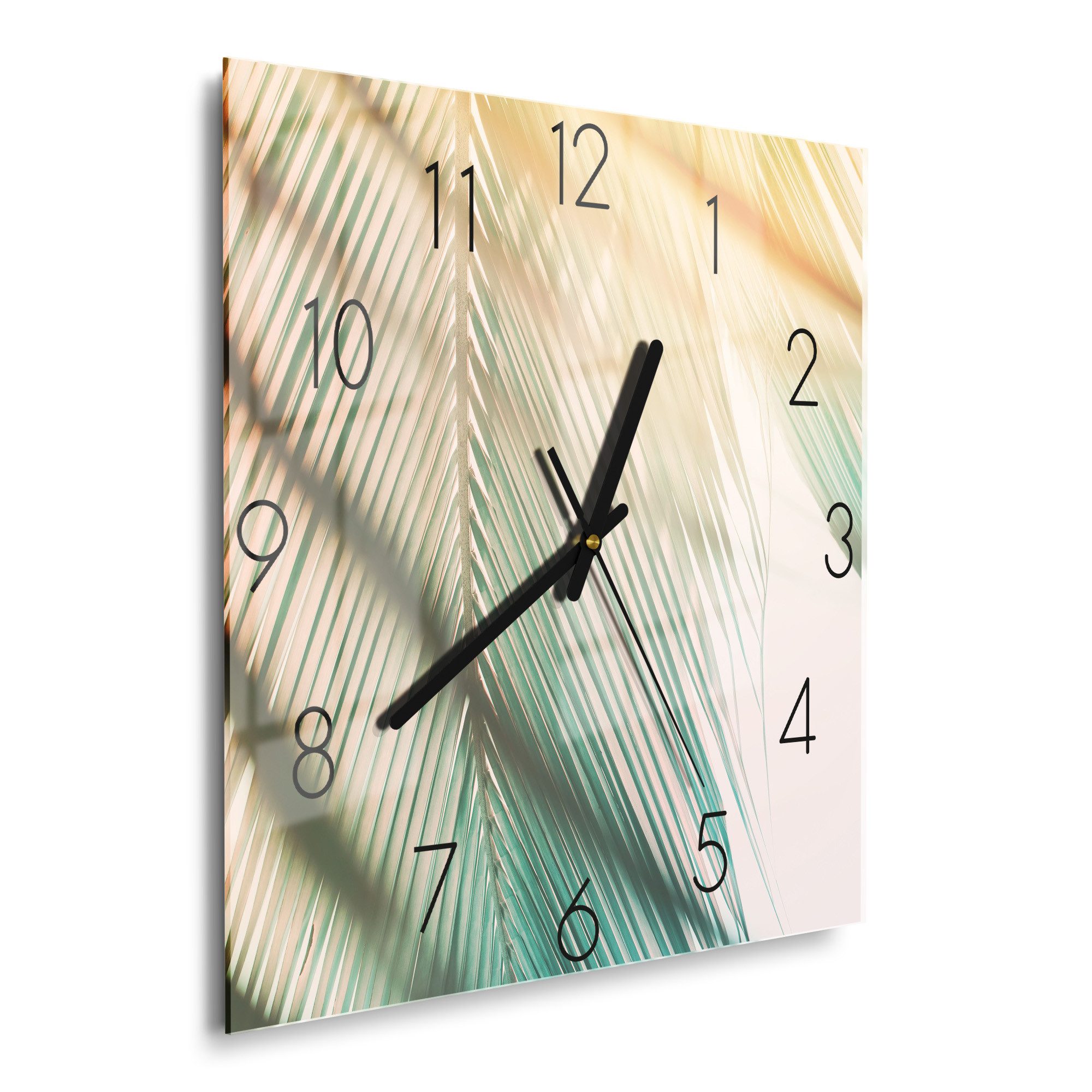 DEQORI Wanduhr 'Sanfte Palmen' (Glas Glasuhr modern Wand Uhr Design Küchenuhr)