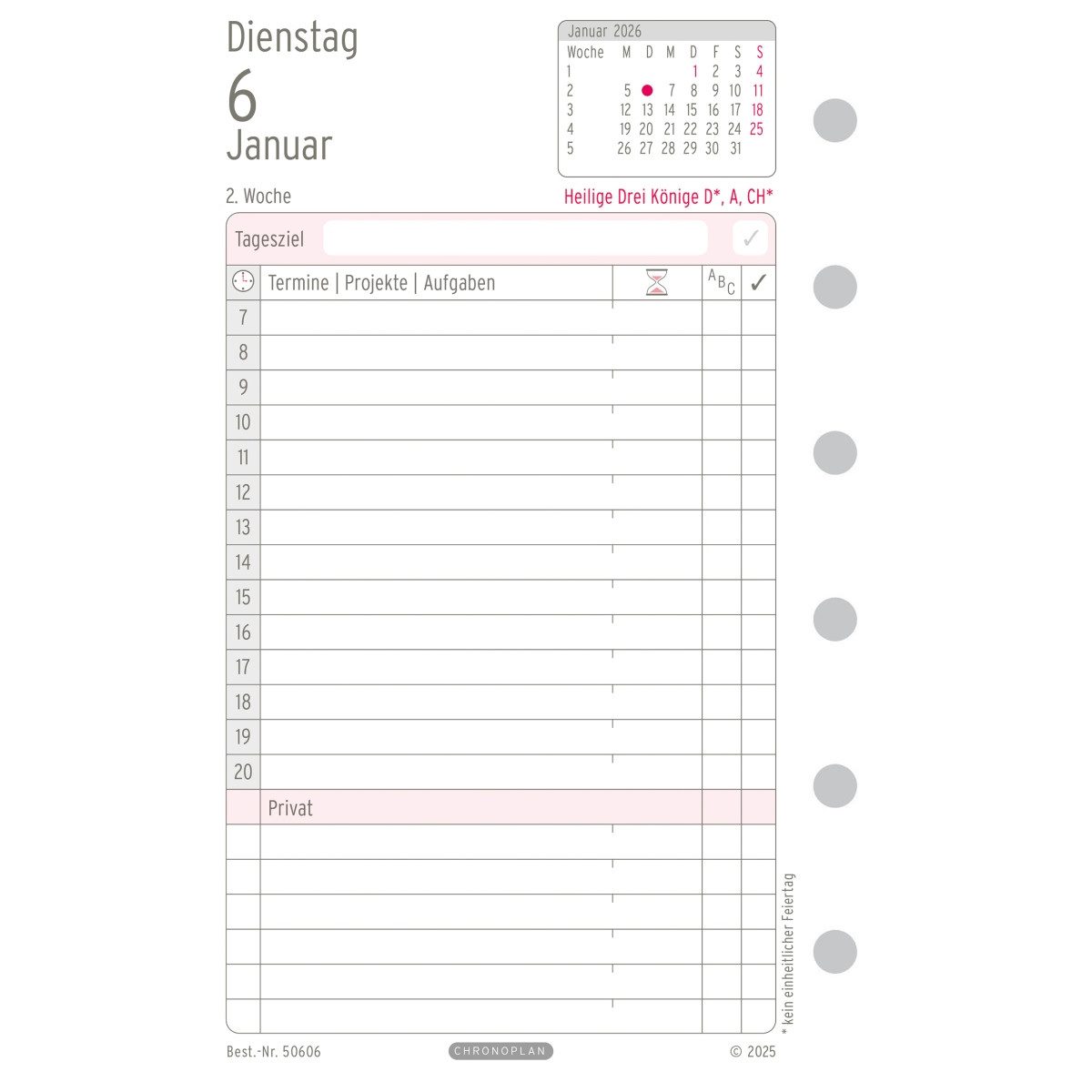 CHRONOPLAN Terminplaner Tagesplan Mini 1 Tag/1 Seite Kalendarium 2016 weiß