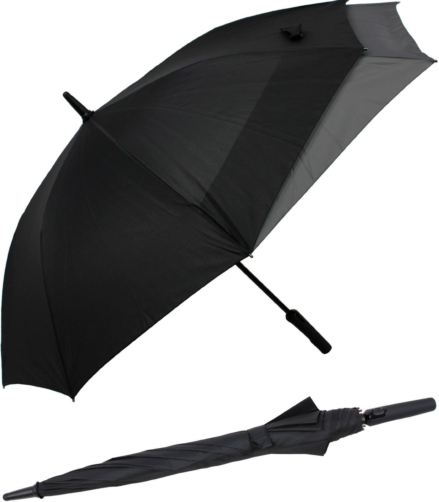 doppler® Langregenschirm Fiberglas mit Auf-Automatik - Move to XL, vergrößert sich beim Öffnen für mehr Schutz vor Regen schwarz-grau