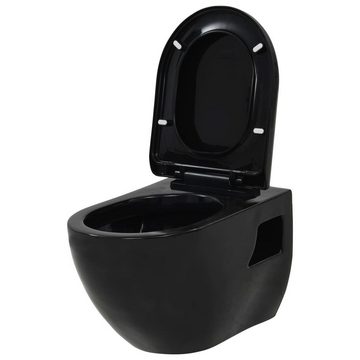 vidaXL Toilettensitzerhöhung Wand-WC Keramik Schwarz