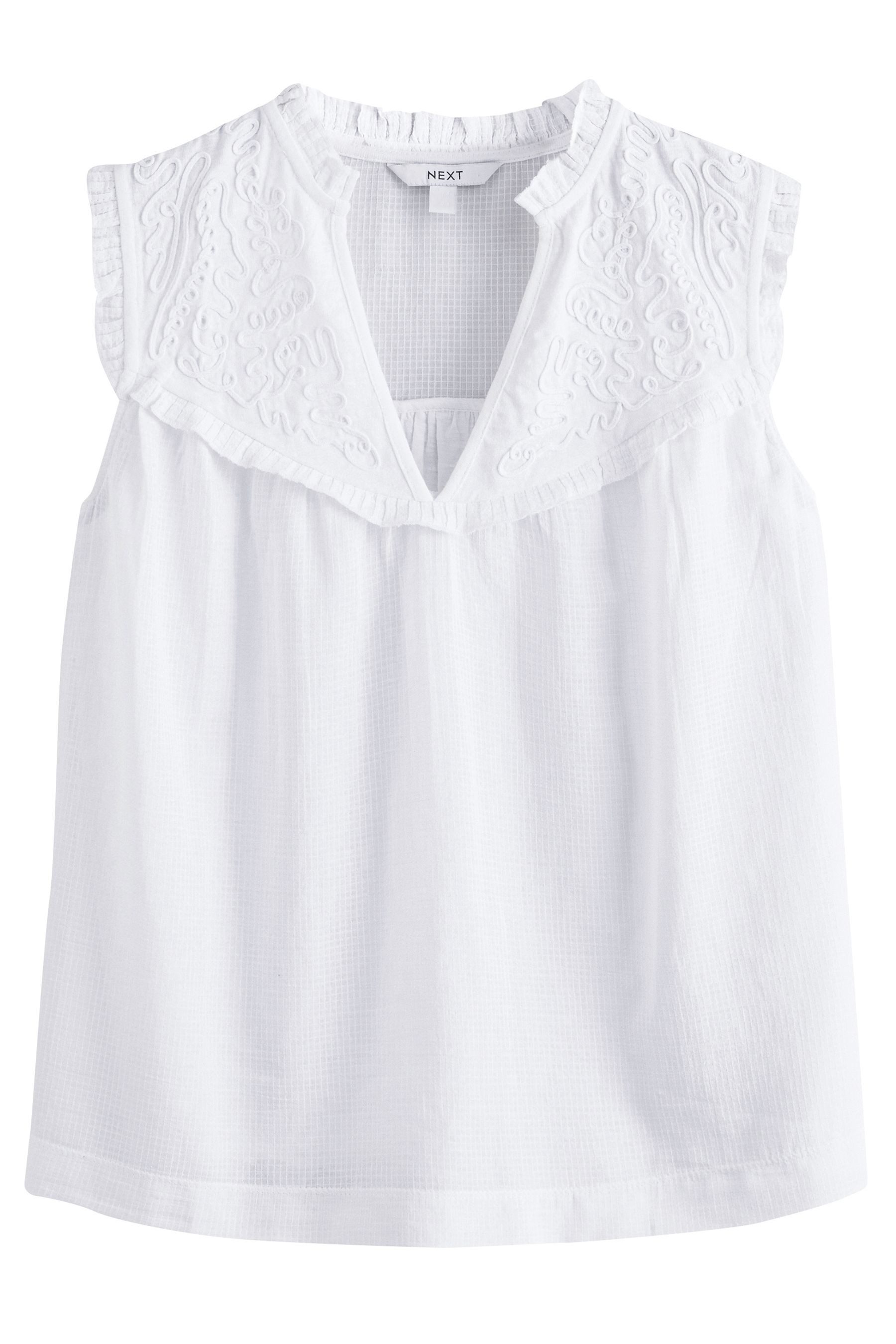 Next Rüschenbluse Ärmelloses Oberteil mit Stickerei und Rüschen (1-tlg) günstig online kaufen