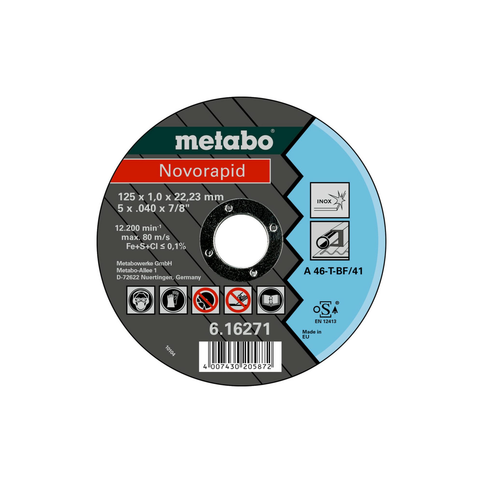 metabo Langschaftdübel Metabo Novorapid 125 x 1,0 x 22,23 mm, Inox, Trennscheibe, gerade Ausf