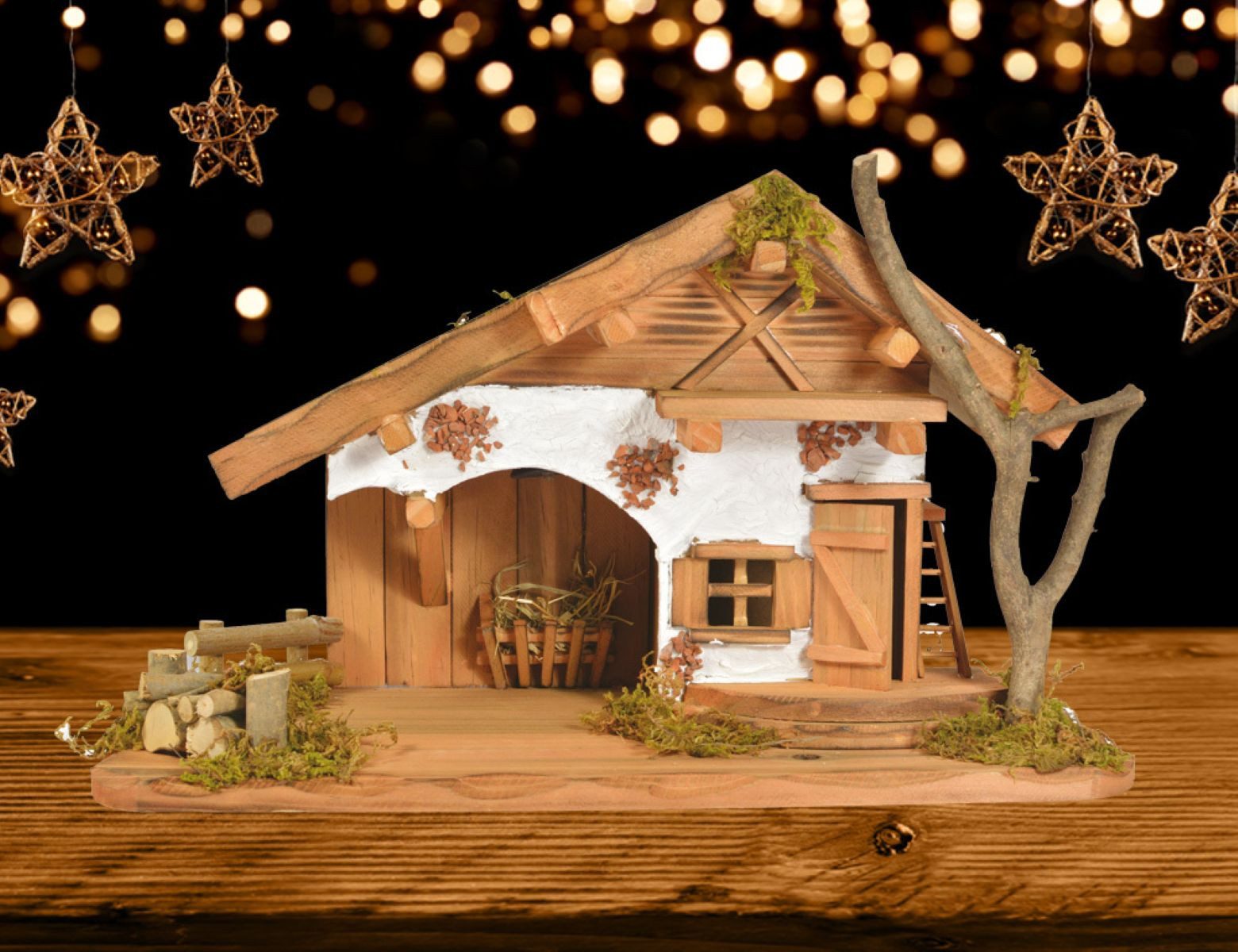 RIFFELMACHER & WEINBERGER Krippen-Zubehör Weihnachtskrippe 'Buchsalm' mit LED Laterne 78089