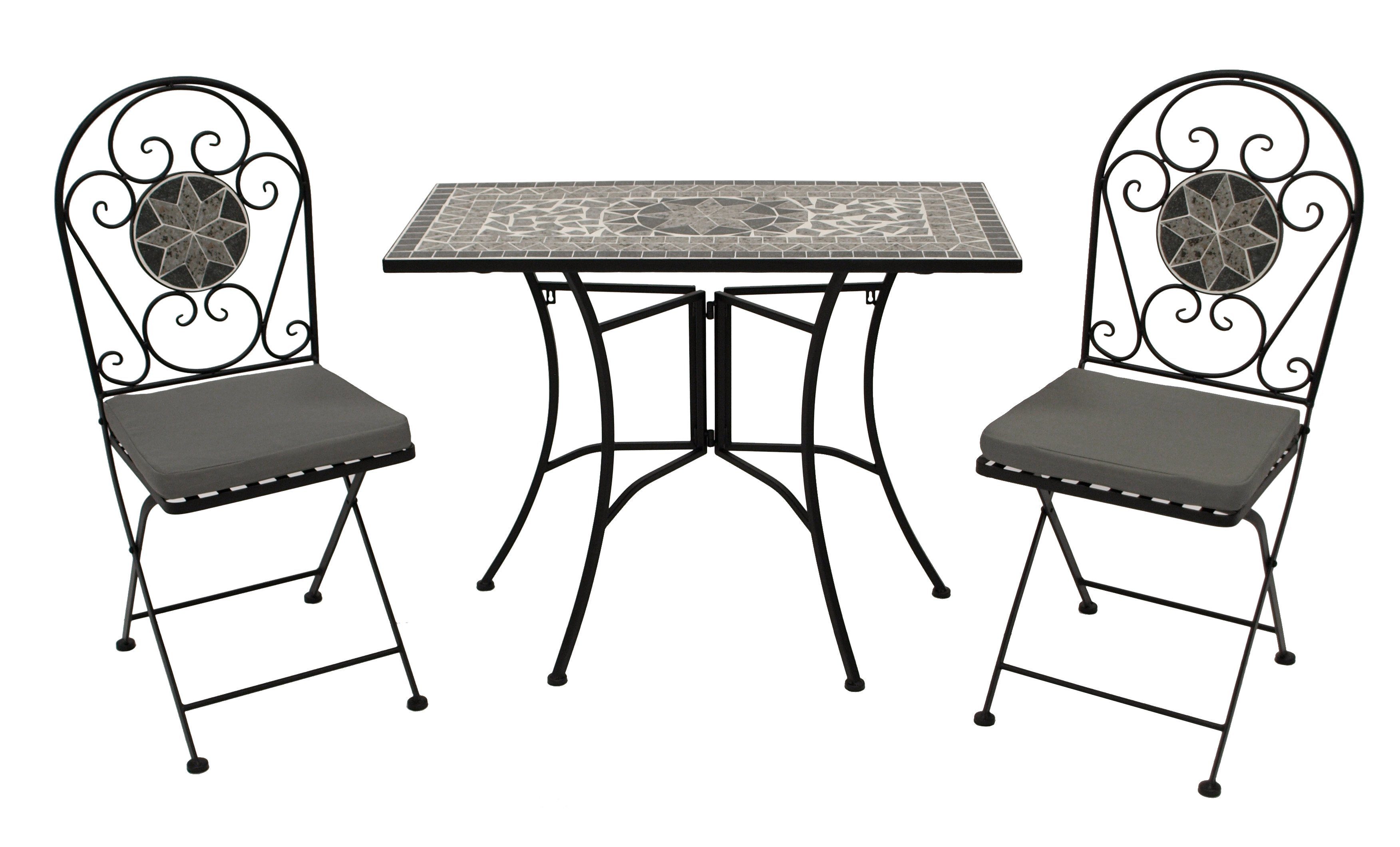 DEGAMO Balkonset SIENA, (3-tlg), 2x Klappstuhl und 1x Wandtisch rechteckig 45x90cm, Mosaik-Dekor grau
