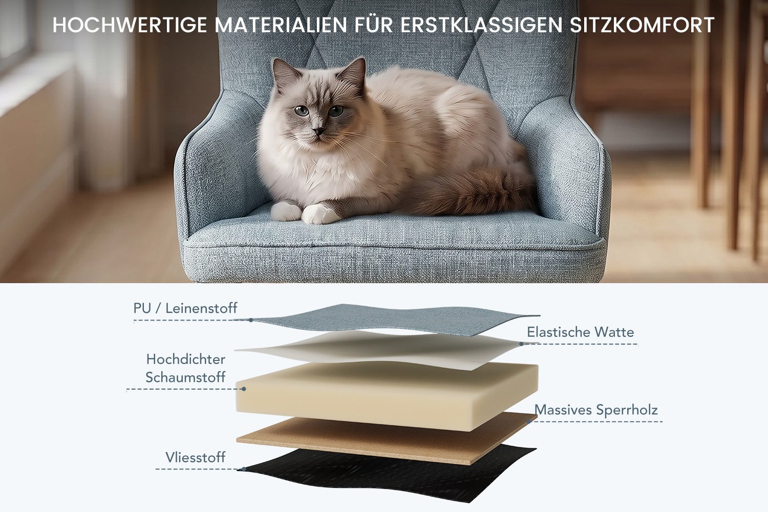 HOMAVO Esszimmerstuhl Stuhlset in Samt mit Armlehnen-modernen Design (6 St), Nach EN 12520 geprüft, mit Armlehnen, Metallbeinen, modernes Design – Bild 5 von 5