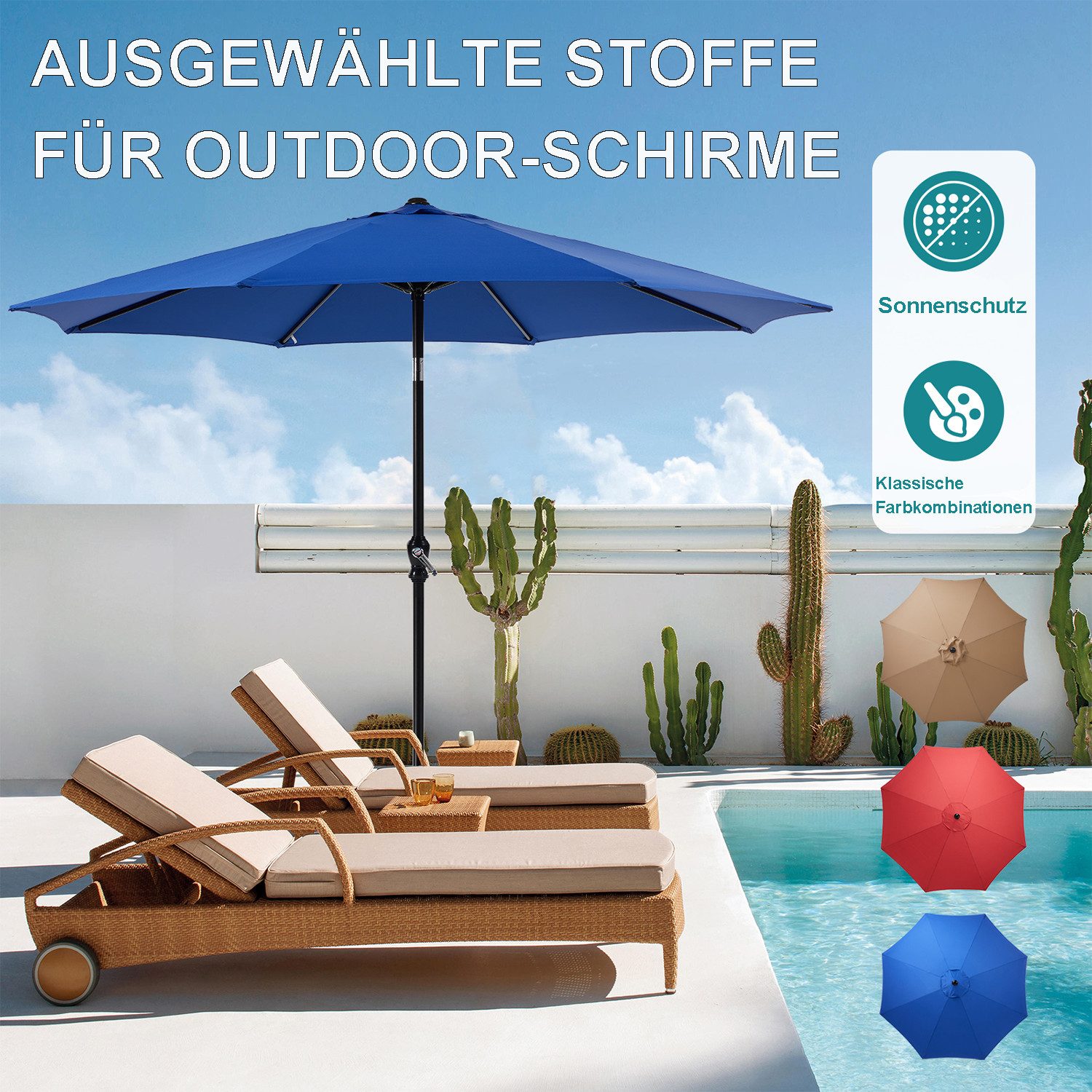Fanttik Sonnenschirm wasserdicht Terrassenschirm mit Knopfneigung günstig online kaufen