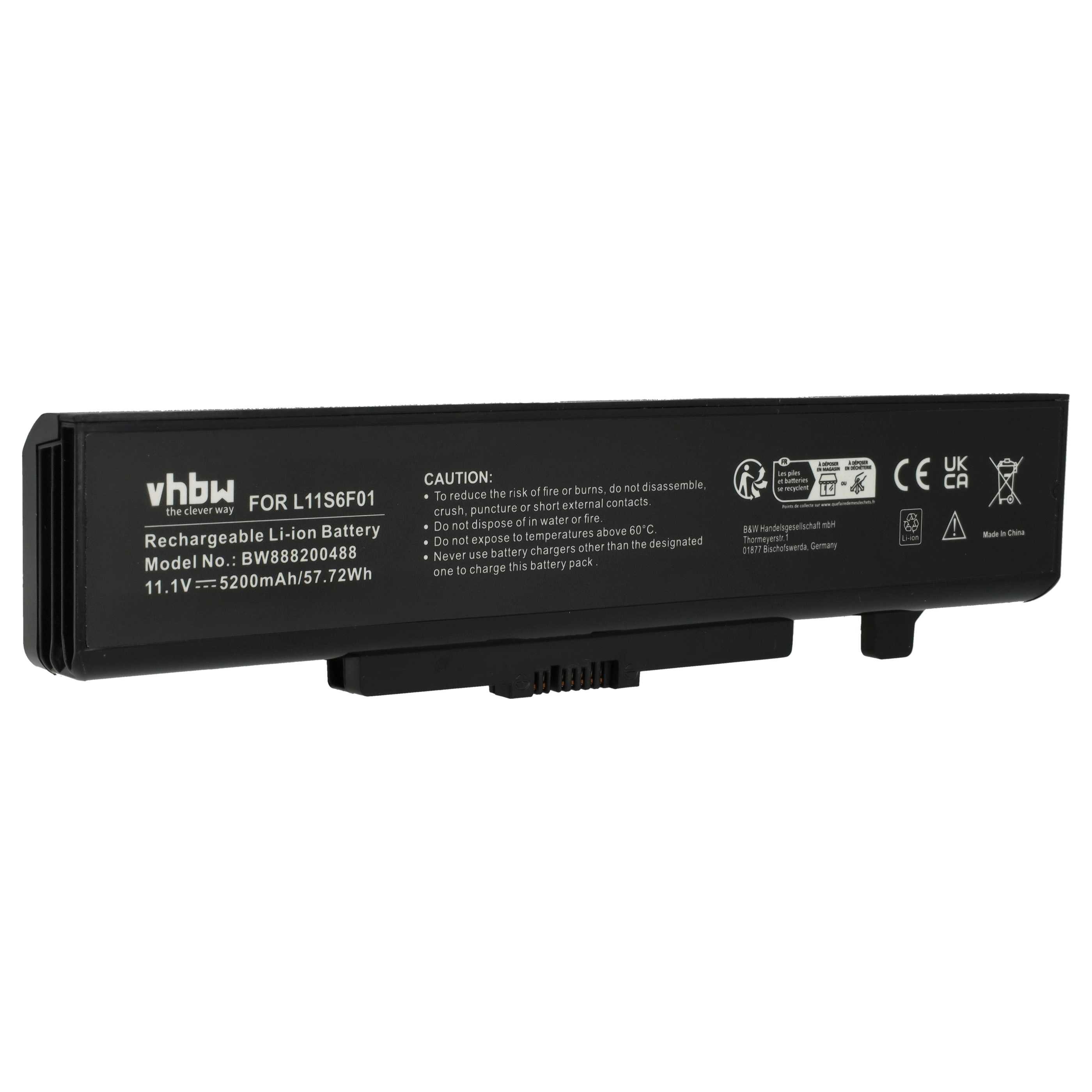 vhbw Akku passend für Lenovo G580, G700, G585, G710, G500 20236, G510, Laptop-Akku Akku Li-Ion 5200 mAh (11,1 V, 1 St), Leistungsfähiger Austausch-Akku für Notebook, Wiederaufladbar, Jede