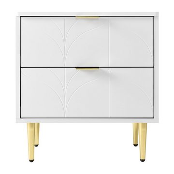 BlingBin Nachttisch Moderner sideboard 2er-Set mit 2 Schubladen, 50B*40T*54H cm, weiß (Ecken mit Anti-Bump-Design, mit vergoldeten Füßen und Knöpfen)