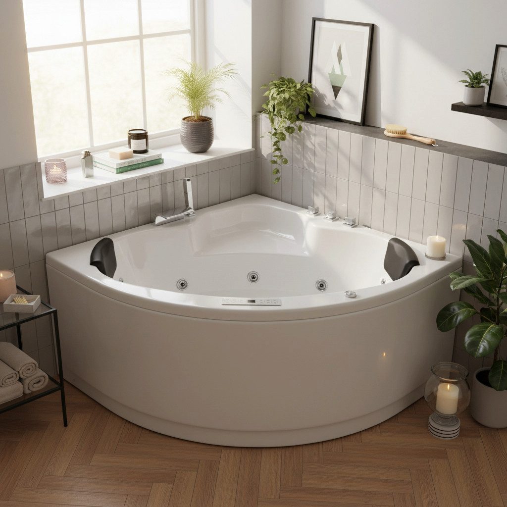Caribia Whirlpool-Badewanne RIO Basic / 130x130 - 13 Düsen LED, Wasserfall, 2 Personen
