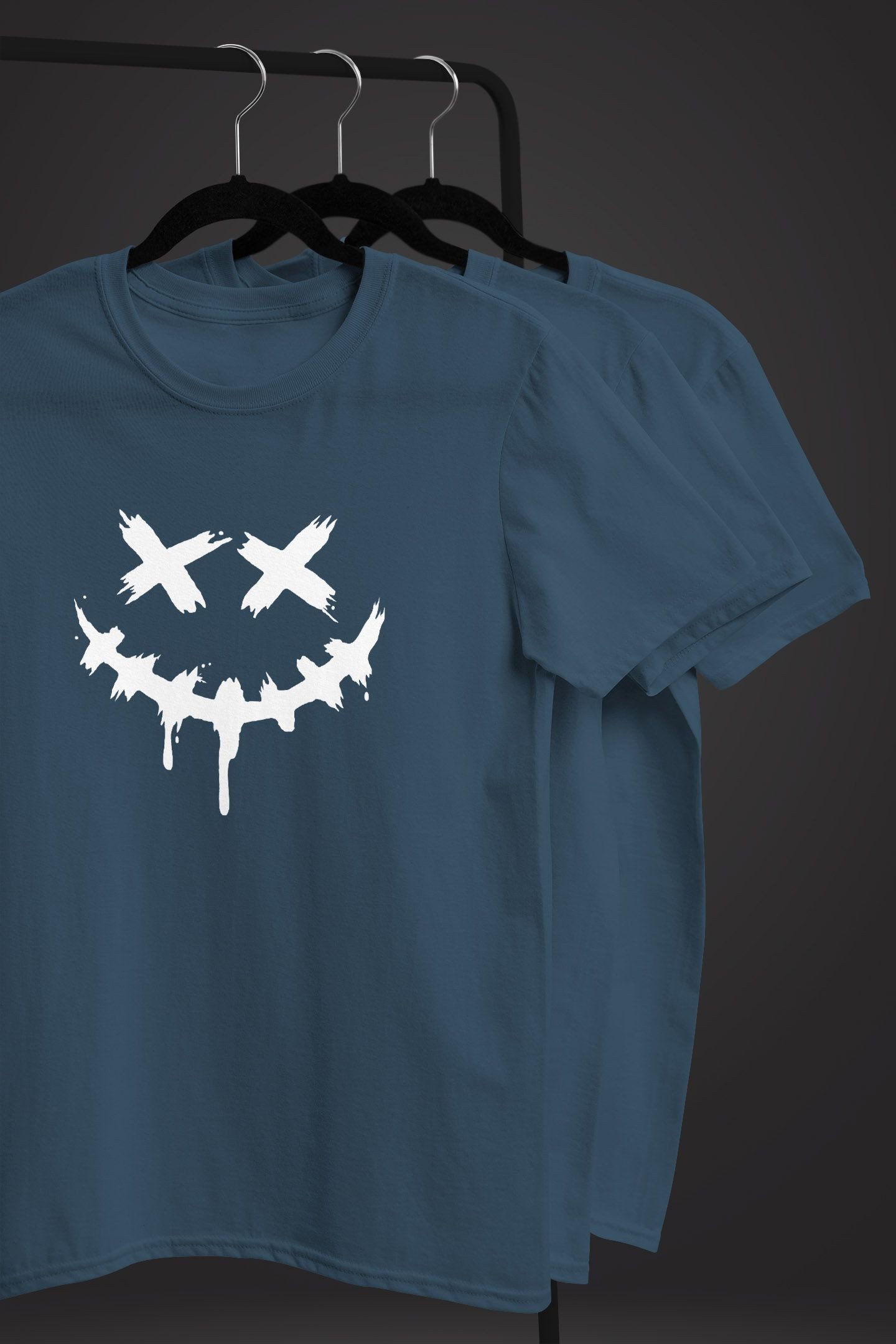 Neverless Print-Shirt Herren T-Shirt Bedruckt Techwear Fashion Streetstyle Smiling Face mit Print