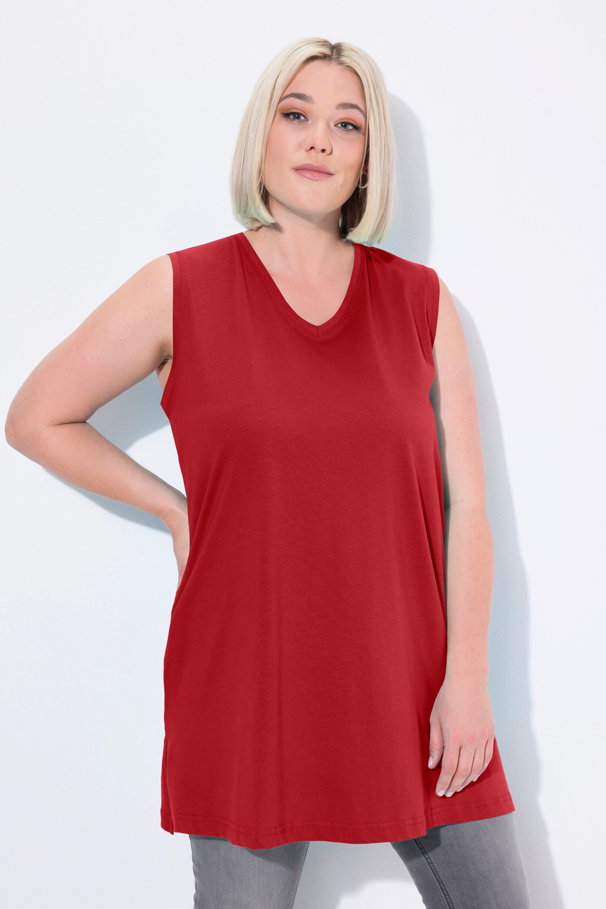 Ulla Popken Longtop Top V-Ausschnitt Relaxed ärmellos Baumwolle