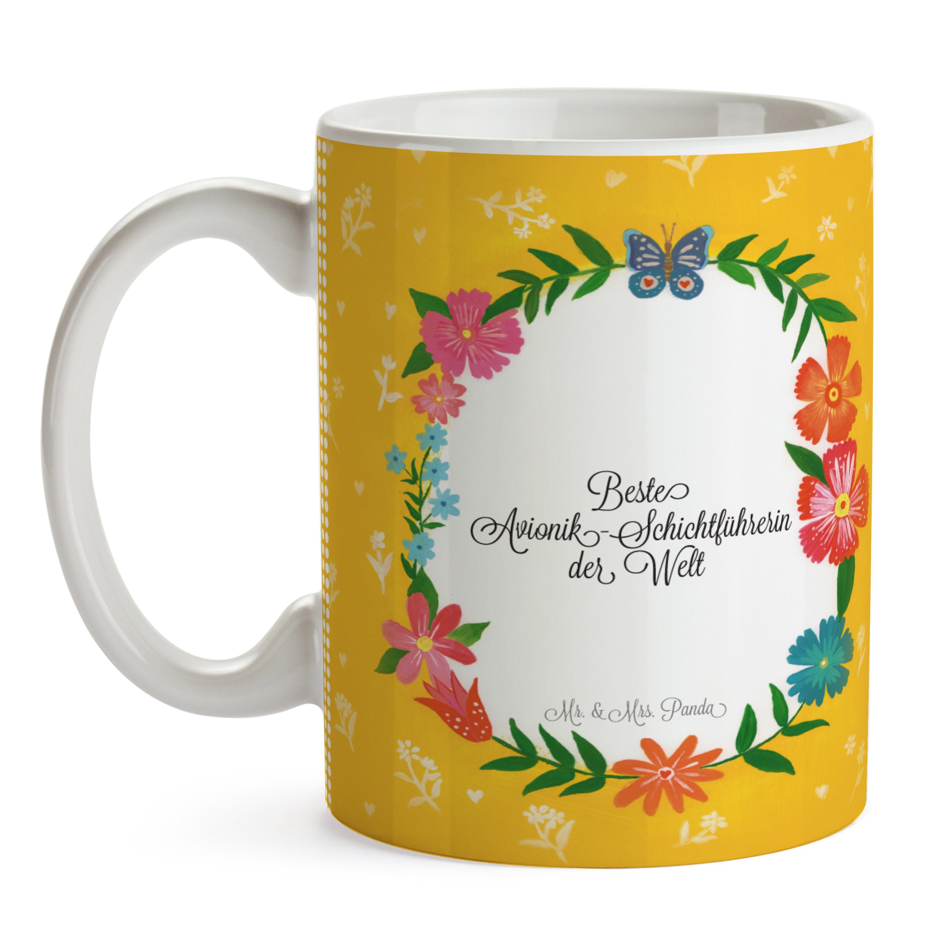 Mr. & Kaffeebecher, Keramik Becher, - Panda Gratulation, Geschenk, Tasse Mrs. Avionik-Schichtführerin