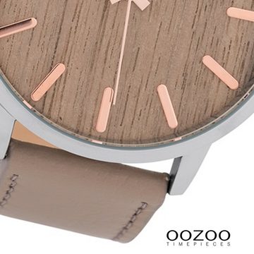 OOZOO Quarzuhr Oozoo Herren Armband-Uhr grau, Herrenuhr rund, groß (ca. 45mm) Lederarmband, Fashion-Style