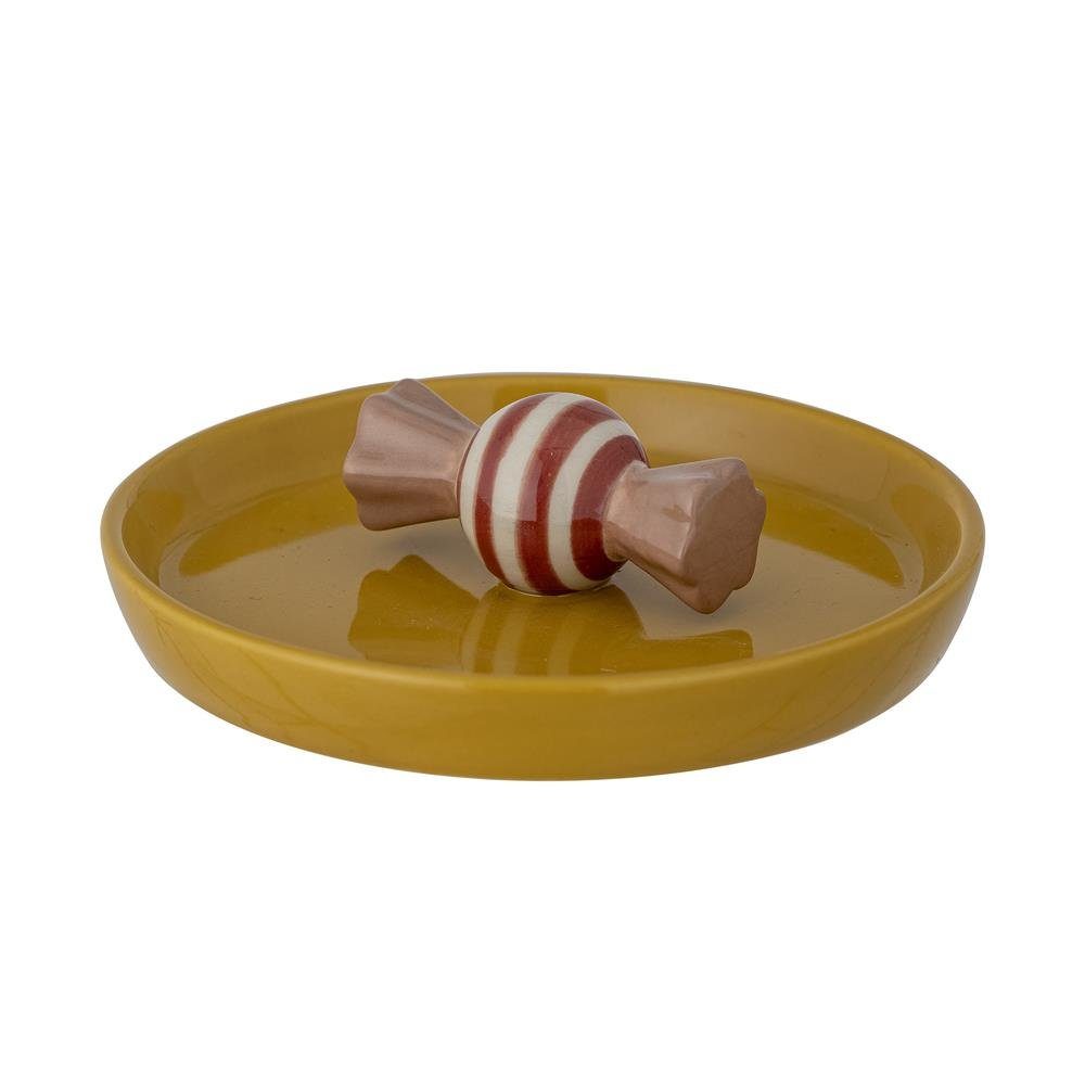 Bloomingville Tablett Mylie, Steingut, mit kleinem Bonbon, Gelb, 12,5 x 5 cm, für Kinder