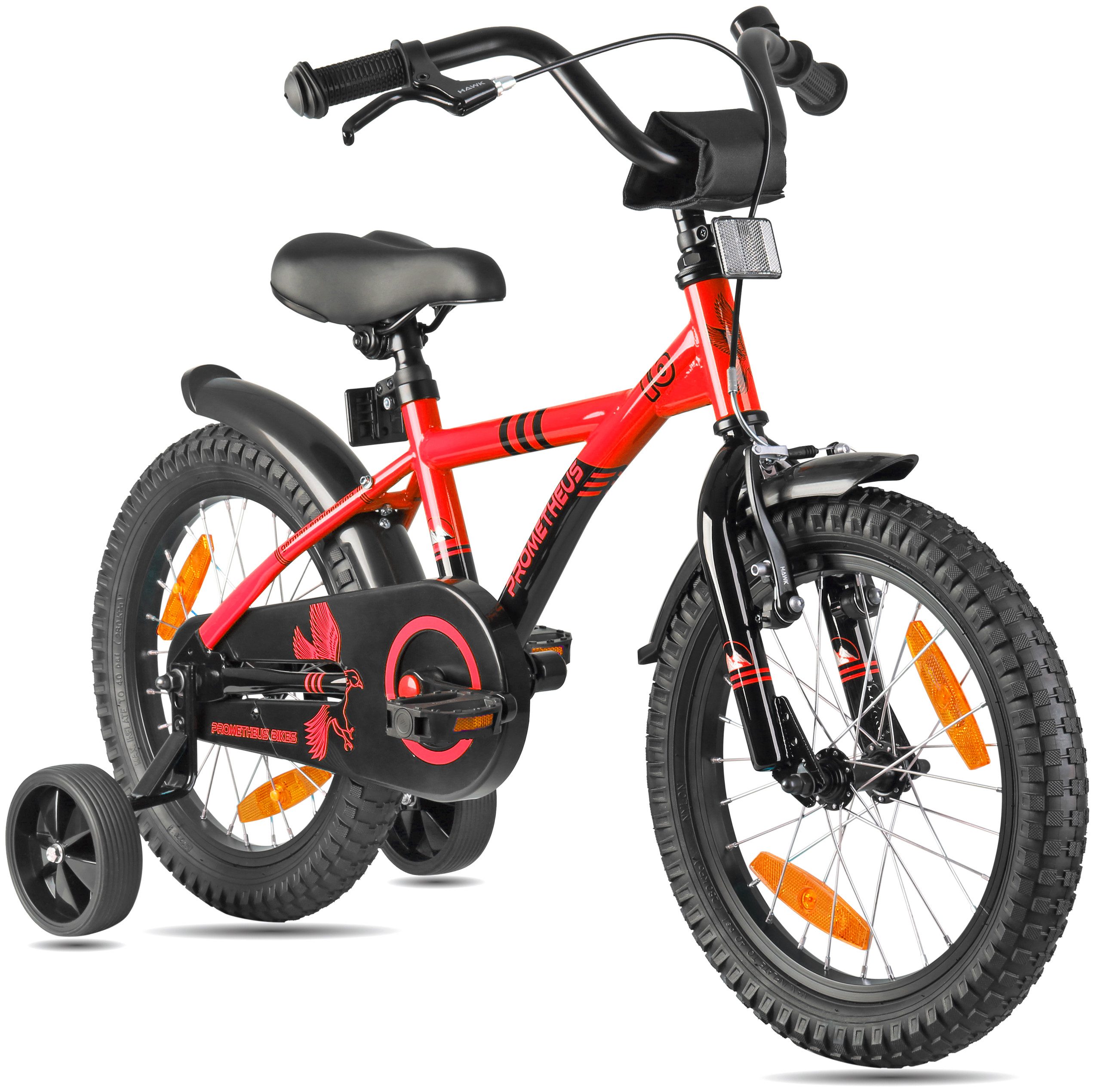 PROMETHEUS BICYCLES Kinderfahrrad HAWK 16 Zoll ab 5 Jahre, 1 Gang, Junge Mädchen Fahrrad Kinder mit Rücktrittbremse Stützräder