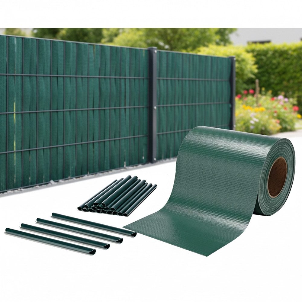Melko Doppelstabmattenzaun PVC Sichtschutzstreifen 35 o. 65 Meter Grau Grün Zaunblende Folie, (Stück, 1-St., Sichtschutz mit Clips), Blickdichte Qualität