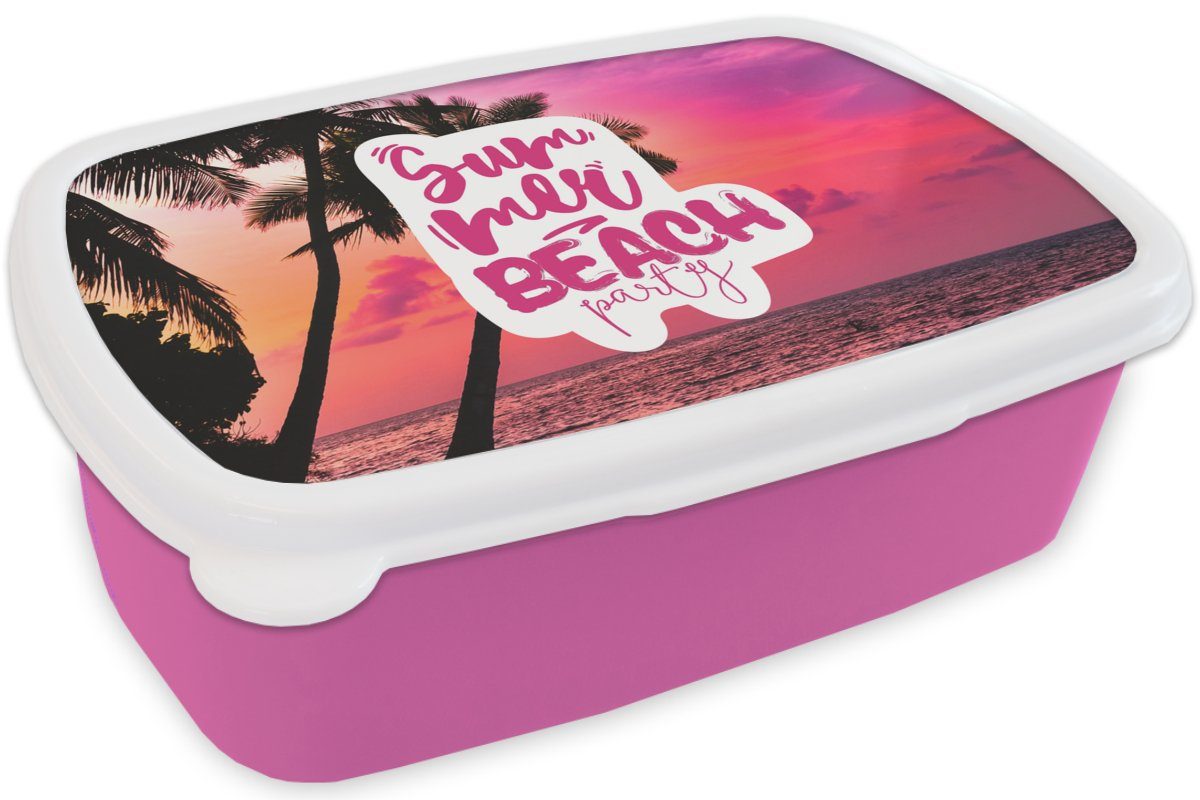 Erwachsene, - Sonnenuntergang Brotbox - Strand für Kunststoff Sommer MuchoWow rosa - (2-tlg), Snackbox, Brotdose Zitat, Kinder, Kunststoff, Lunchbox Mädchen,