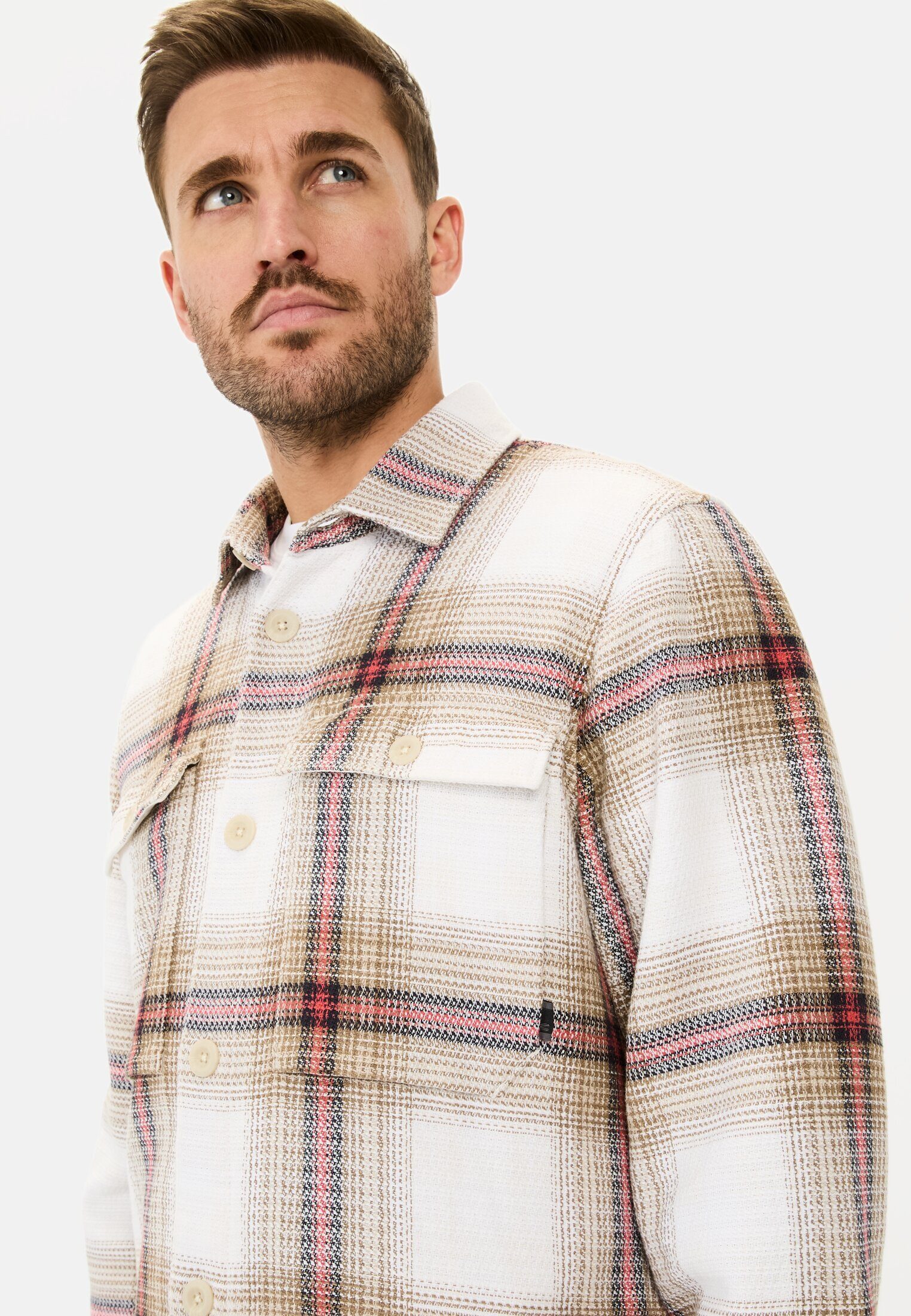 camel active Hemdjacke mit seitlichen Eingrifftaschen Langarm Kentkragen Markenlabel