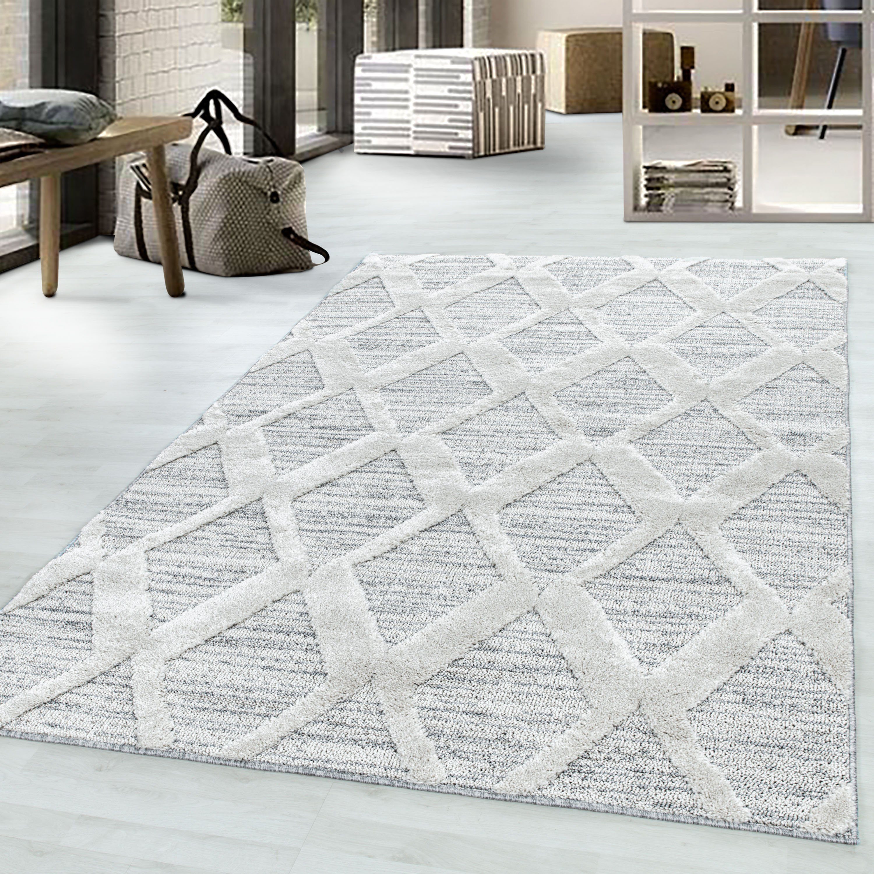 Ayyildiz Teppiche Teppich PISA 4703, auch als Läufer und Rund, rechteckig, Höhe: 20 mm, Hoch Tief Struktur, pflegeleicht, Wohnzimmer, Schlafzimmer