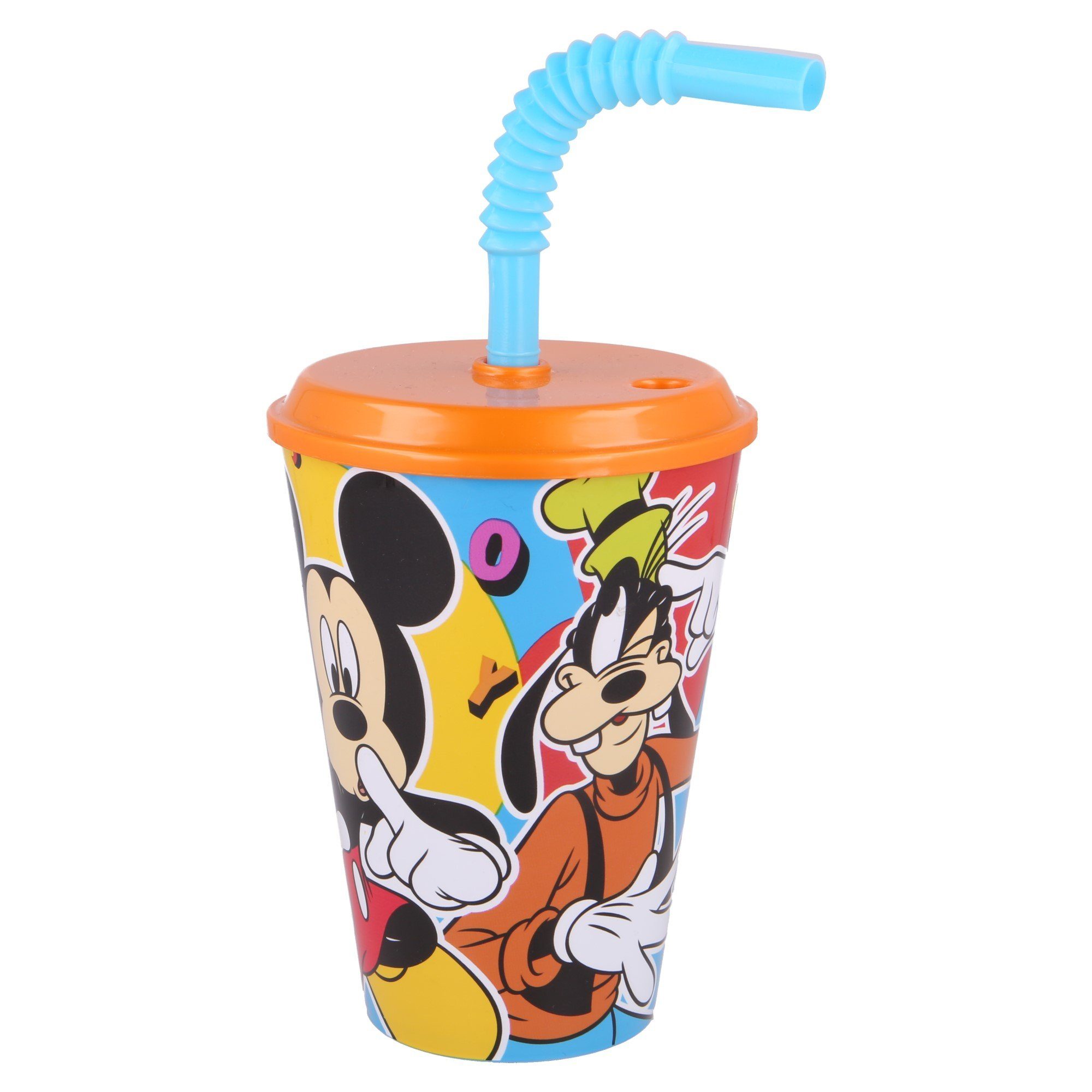 Disney Mickey Mouse Kinderbecher, Kunststoff, mit Deckel und Trinkhalm 430 ml BPA frei