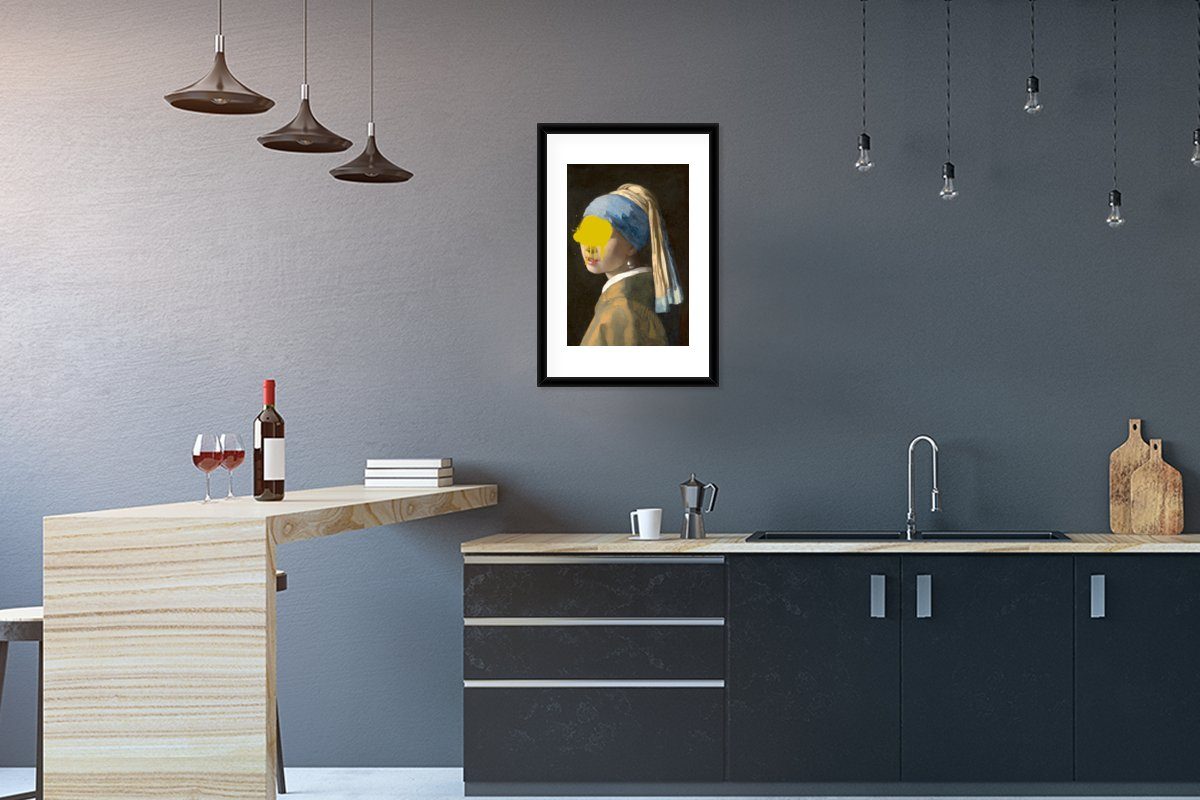 MuchoWow Poster Mädchen mit Perlenohrring - Johannes Vermeer - Gemälde, (1 St), mit Rahmen, Kunstdruck, Gerahmtes Poster, Schwarzem Bilderrahmen | Poster