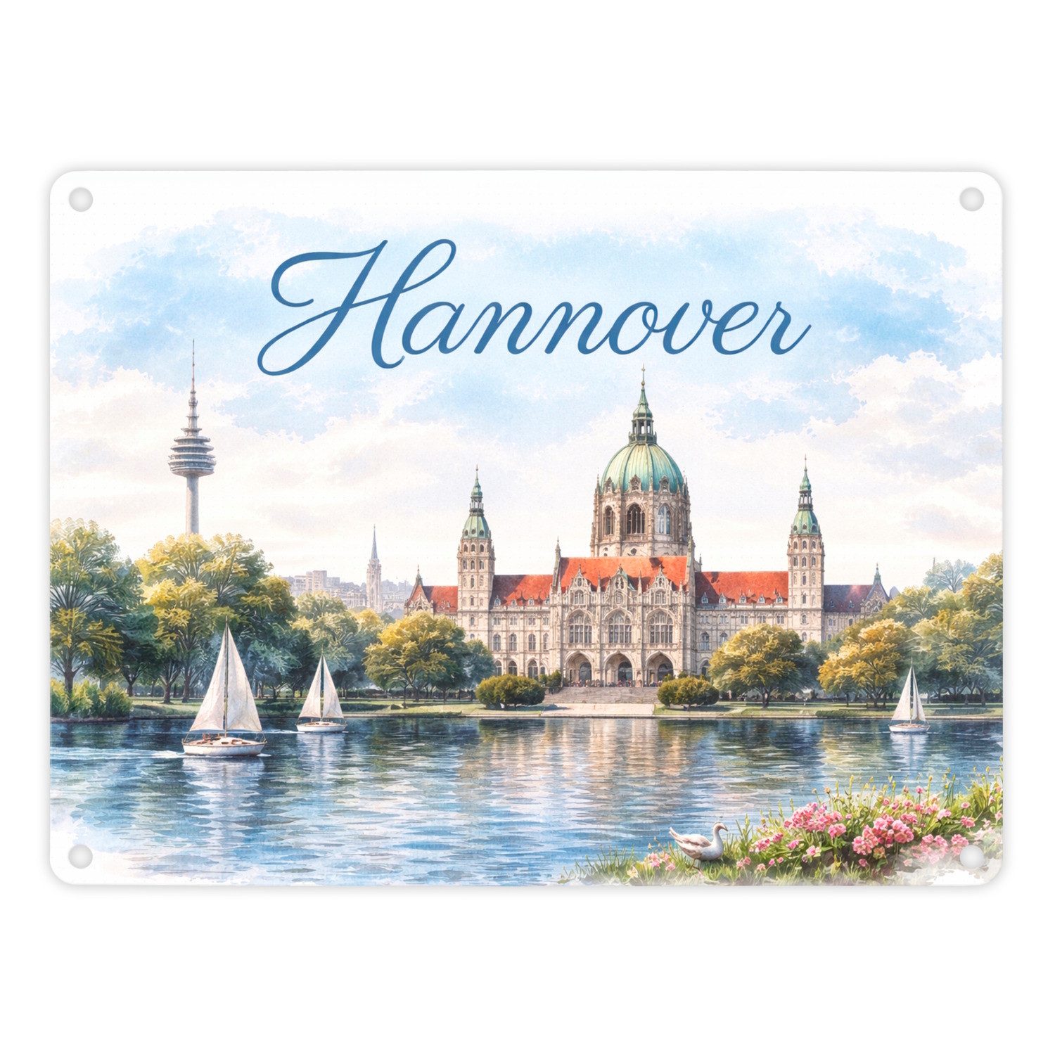 speecheese Metallschild Hannover Kathedrale Segelboote Metallschild in 15x20 cm