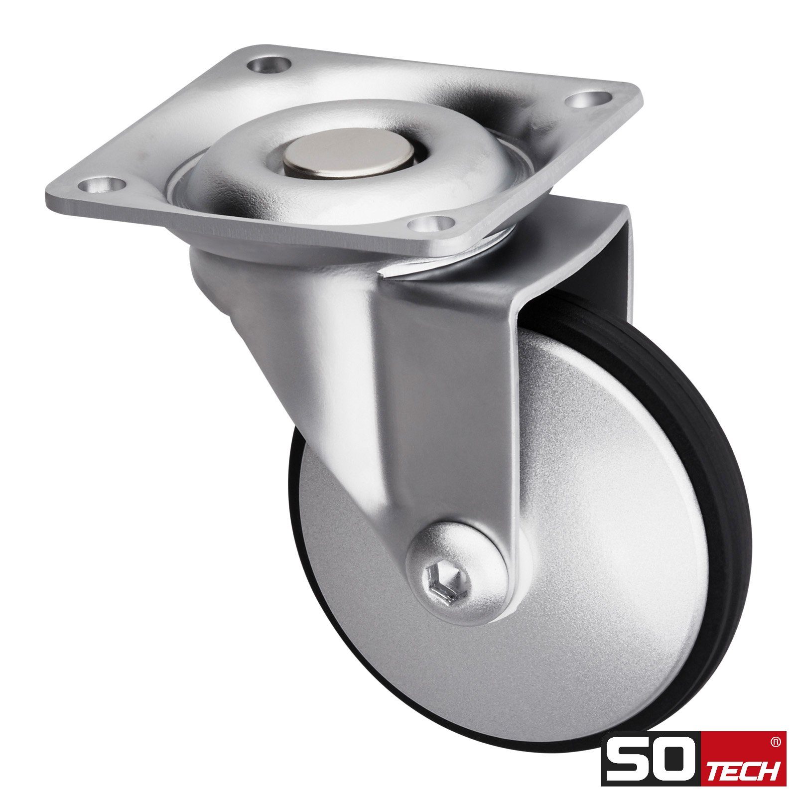 SO-TECH® Möbelrolle LINDAU Design Lenkrolle Ø 50 mm silber aus Stahl, (4-St), ohne Bremse (Feststeller), Tragkraft 30 kg / Rolle, 4 Stück