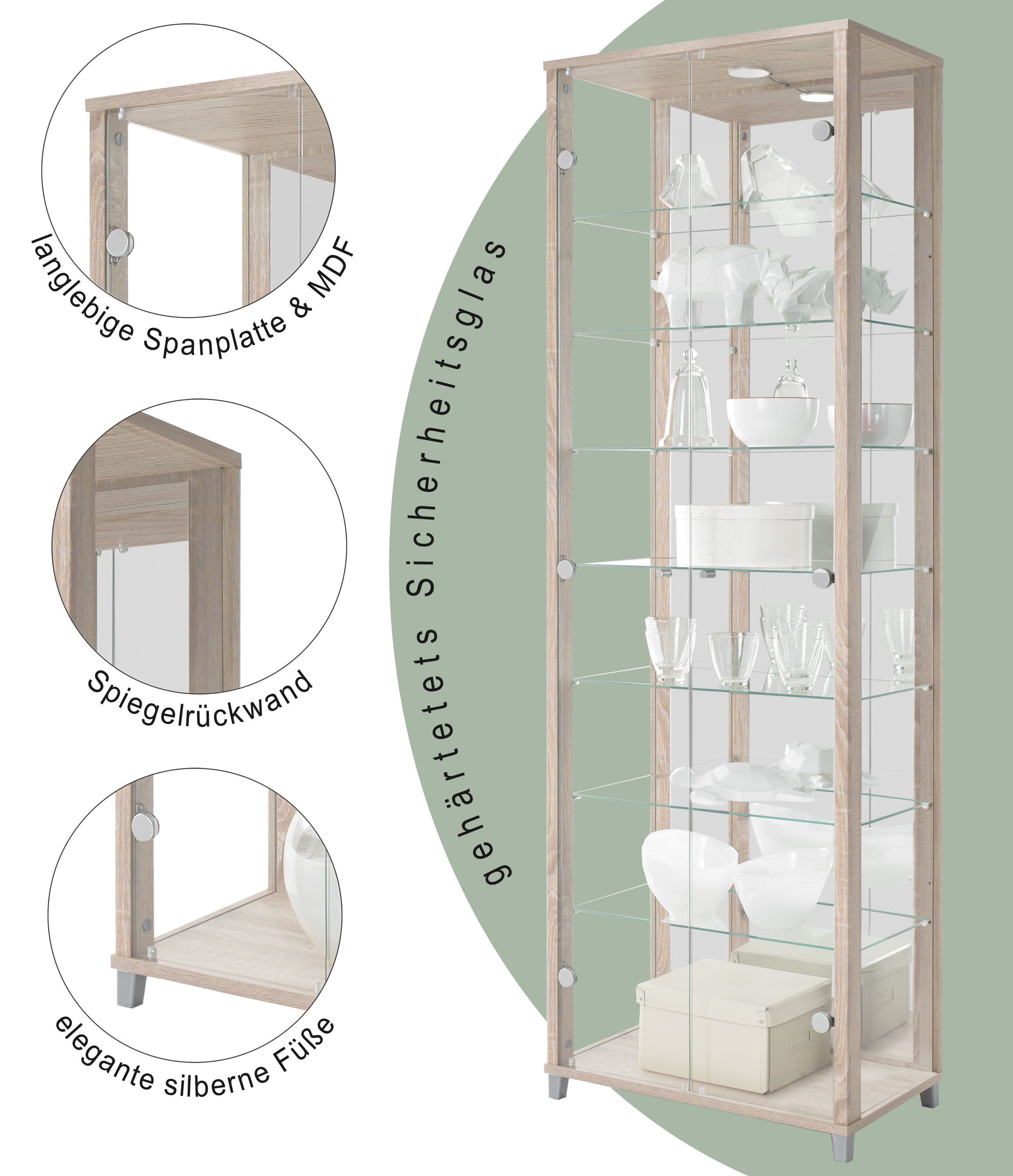 fif möbel Vitrine OPTIMA Standvitrine/Glasvitrine 2x Glastür,perfekt für Sammler,Sammlervitrine