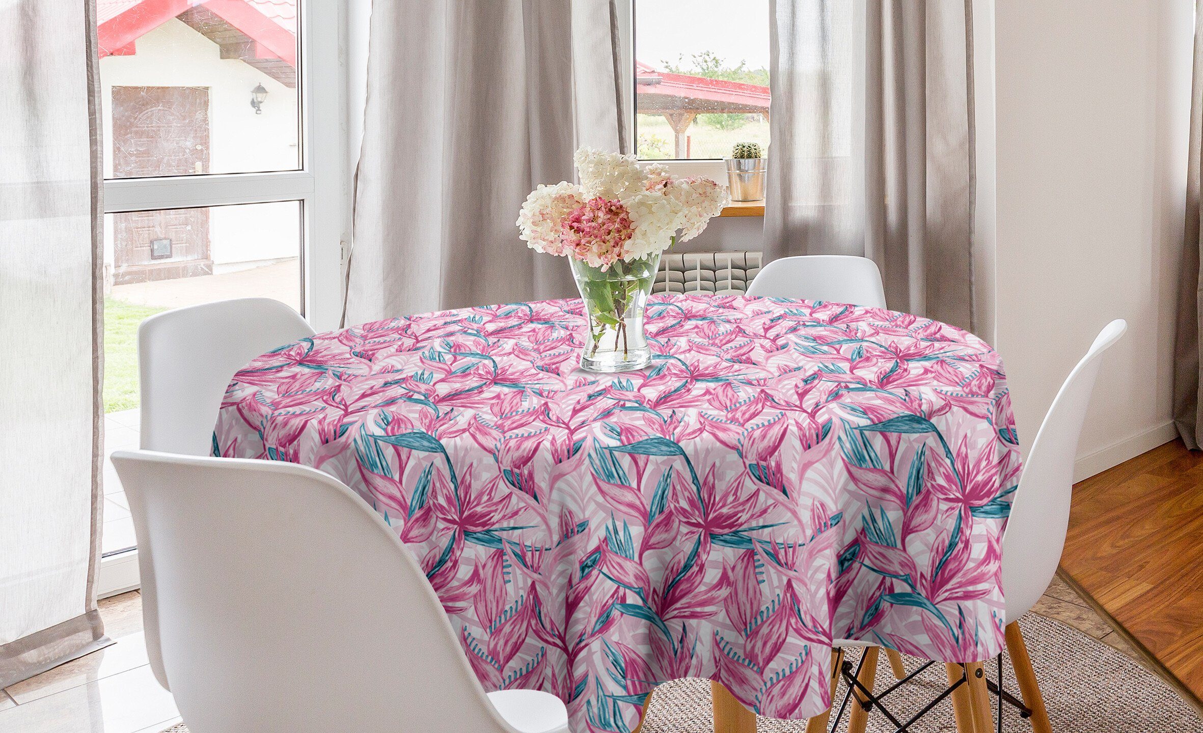 tropische Küche Abdeckung Abakuhaus Tischdecke Esszimmer Dekoration, Blumen Hand für Kreis gezeichnet Tischdecke Blumen