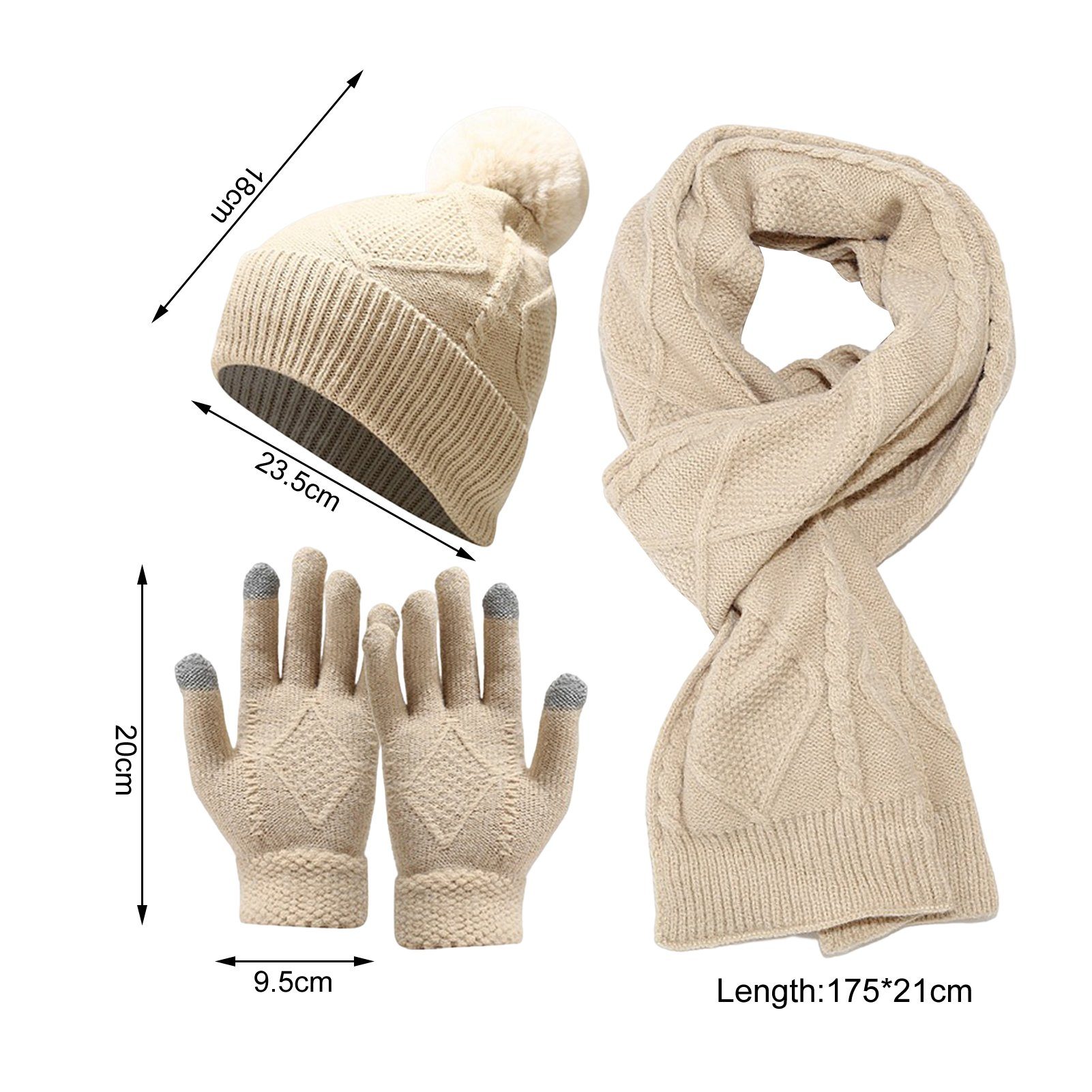 Wintermütze Beanie Handschuhe Unisex Set 3-in-1 Handschuhe (für Rutaqian Winterschal Strickmütze Schal Thermo Touchscreen Strickmütze Gelb Winter-Set)