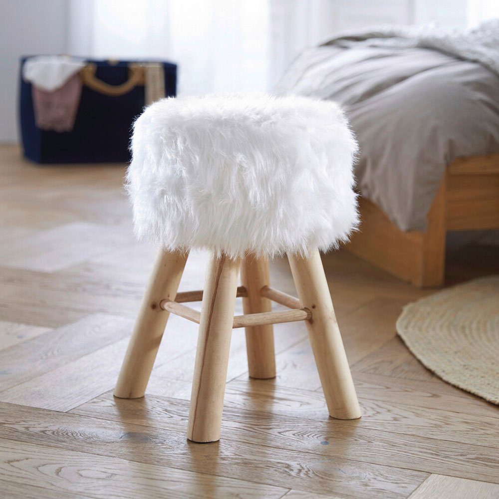 Home-trends24.de Табуретки Табуретки Стулья Kunstfell Holz Fußhocker Kinderhocker Schminkhocker, Kunstfell