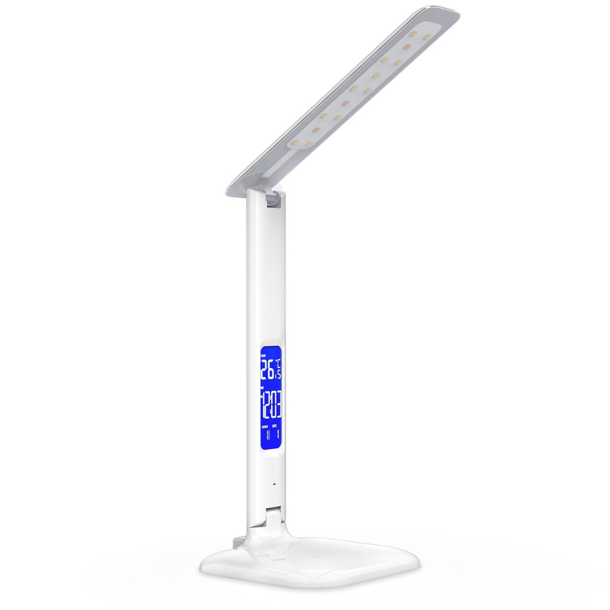 kwmobile LED Tischleuchte Dimmbare LED Weiß Schreibtischlampe Display und Ladefunktion mit LCD USB