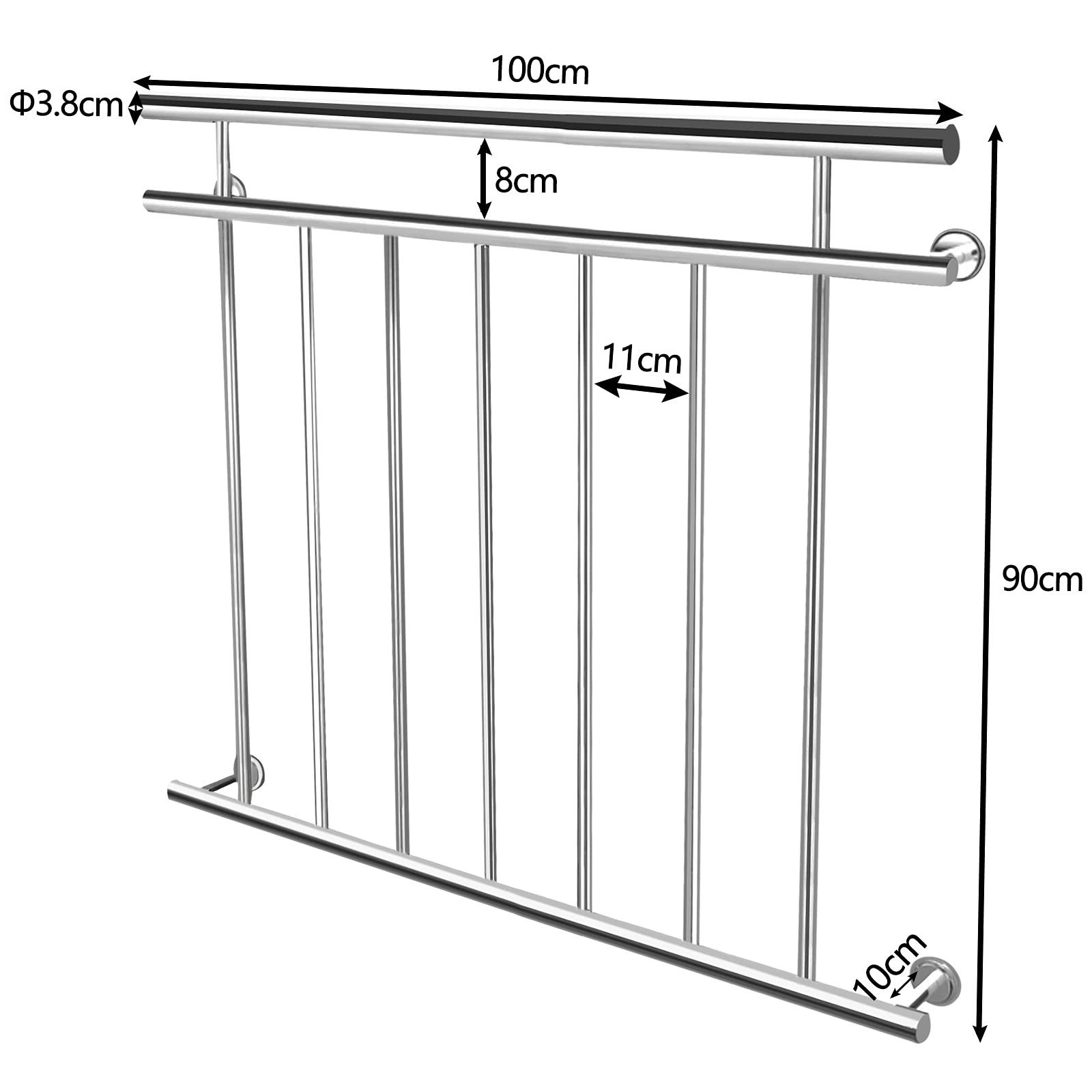 FIVMEN Treppengeländer Französischer Balkon Edelstahl Fenstergitter Brüstungsgeländer, 100 cm Länge, 100/128/156/184/225cm Länge, 90cm Höhe