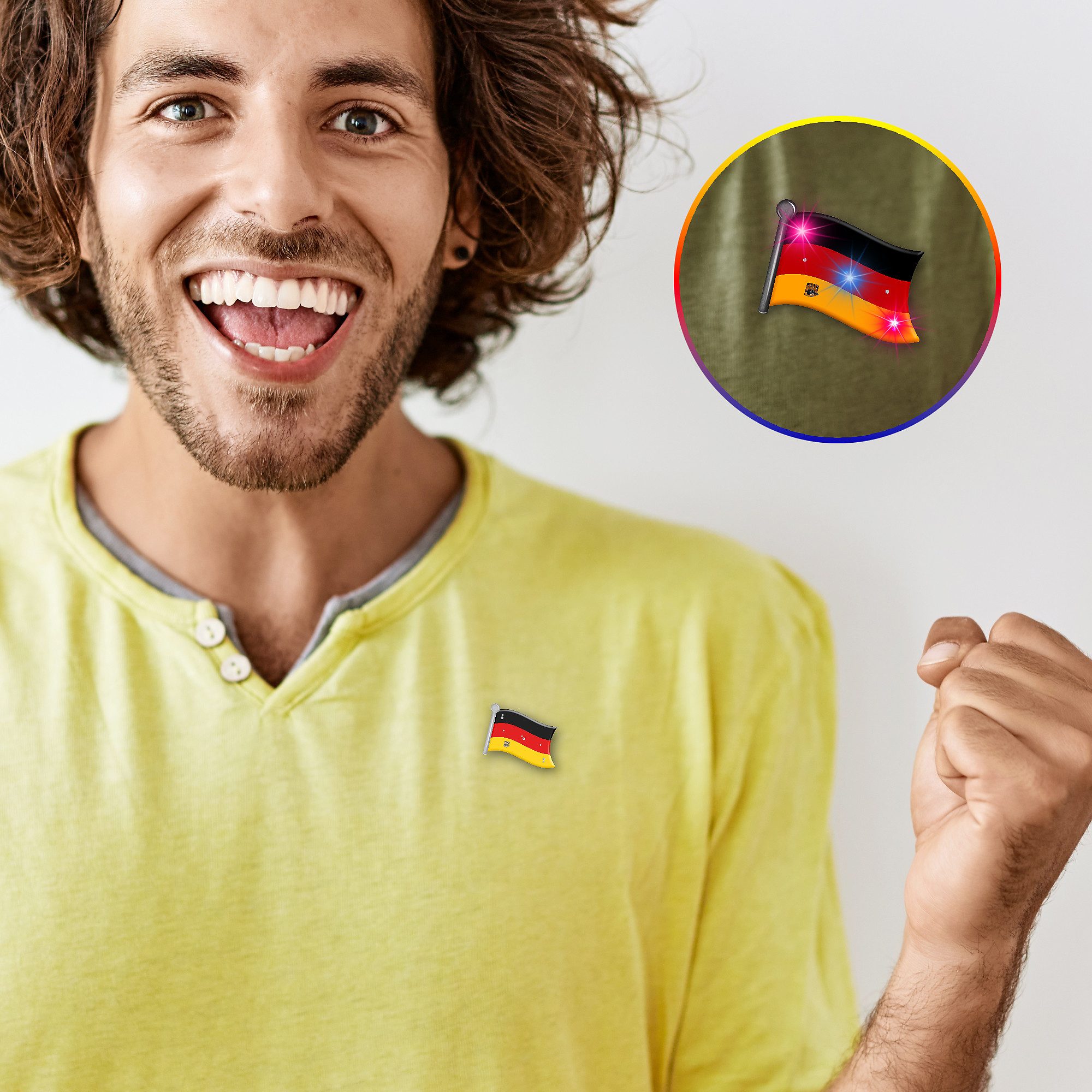 Taffstyle Anstecknadel Anstecker Led Blinklicht Fahne Fussball Pin Fanartikel Deutschland, EM WM Land Länderflagge Flagge Handball Eishockey Basketball – Bild 3 von 5