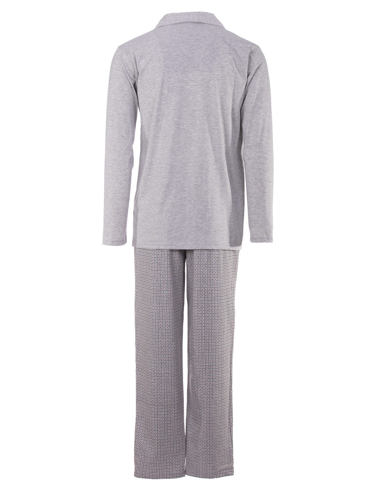Henry Terre Pyjama Kent langarm - Hose dezenter Print Shirt uni Hemdkragen durchgeknöpft – Bild 5 von 5