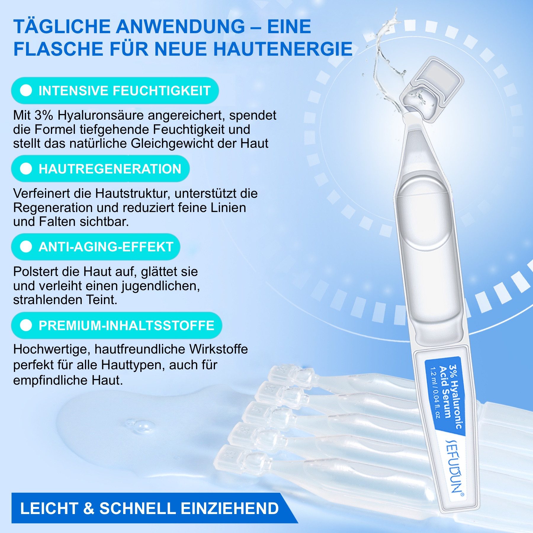 P-Beauty Cosmetic Accessories Anti-Falten-Serum Hyaluronic Acid Hyaluron Serum 3% Anti-Aging Anti-Falten Ampullen, 1-tlg., Anti-Falten, Anti-Aging, Hautpflege, Gesichtspflege