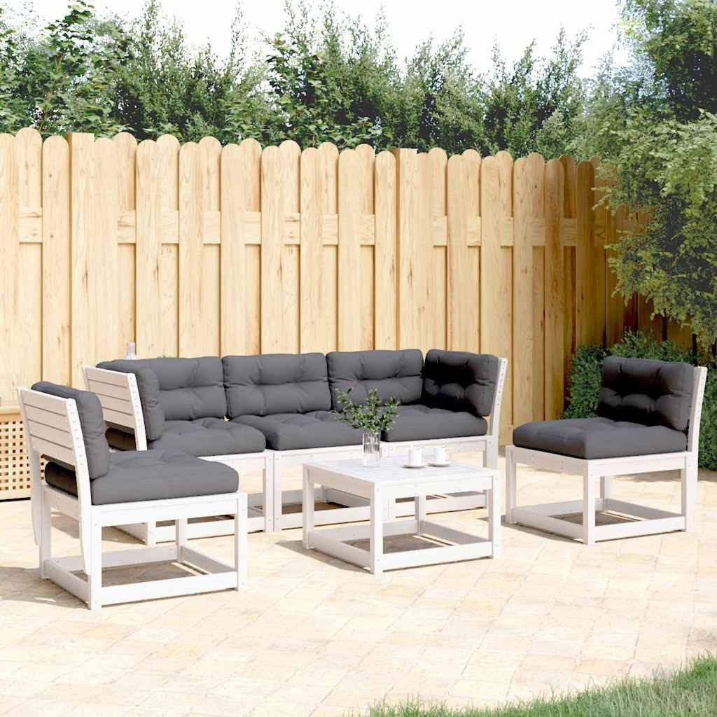 furnicato Garten-Essgruppe Garten-Sofagarnitur Weiß 73x73x78 cm aus massivem Kiefernholz, (1-tlg), Modulare Sitzgruppe mit Latten-Design und dicken Polsterkissen
