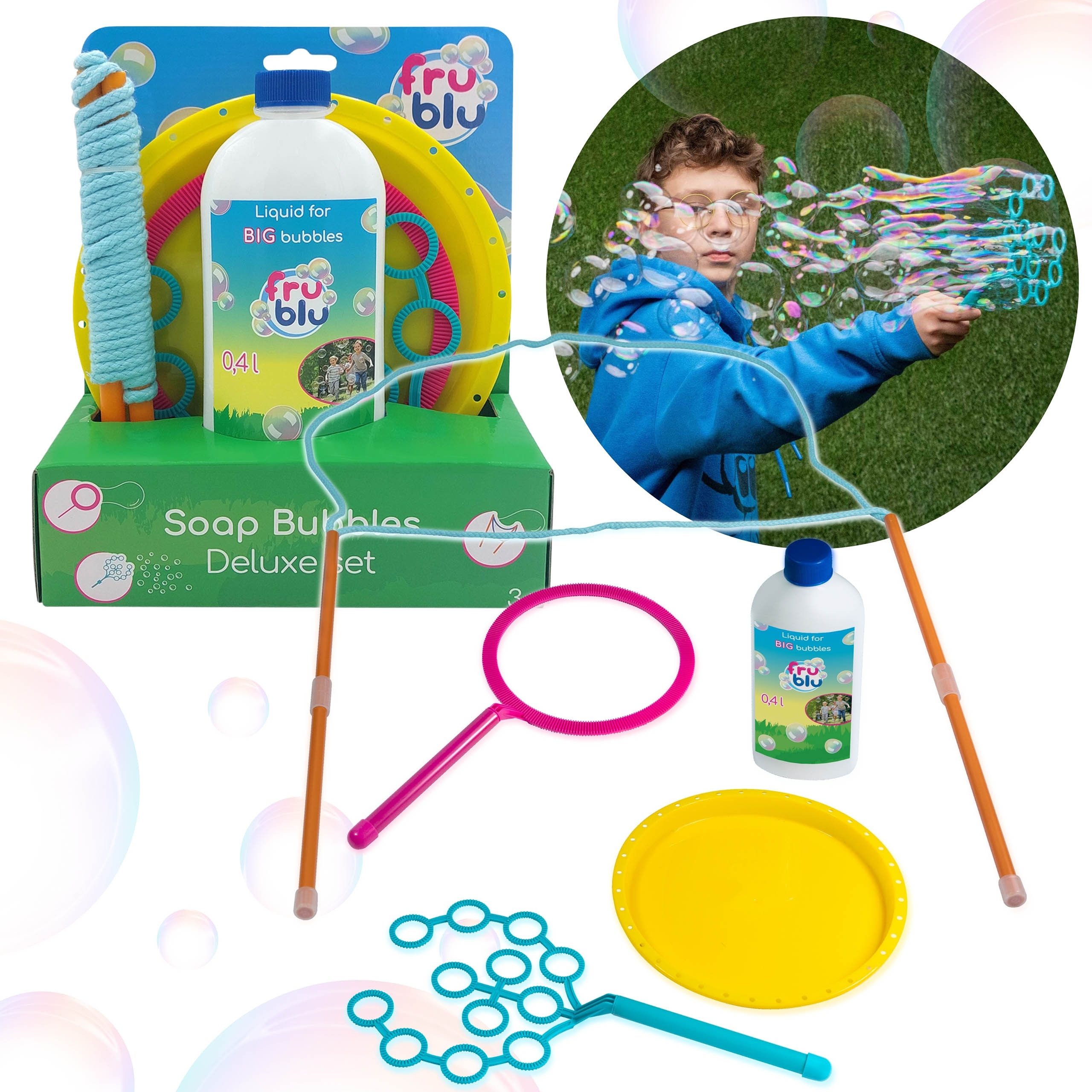 Seifenblasenmaschine Seifenblasenset mit Zubehör + Flüssigkeit 400 ml
