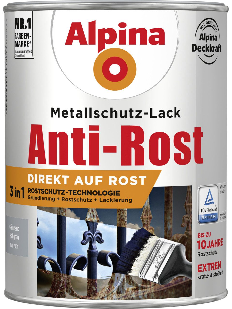Alpina Metallschutzlack Alpina Metallschutz-Lack Anti-Rost 2,5 L hellgrau