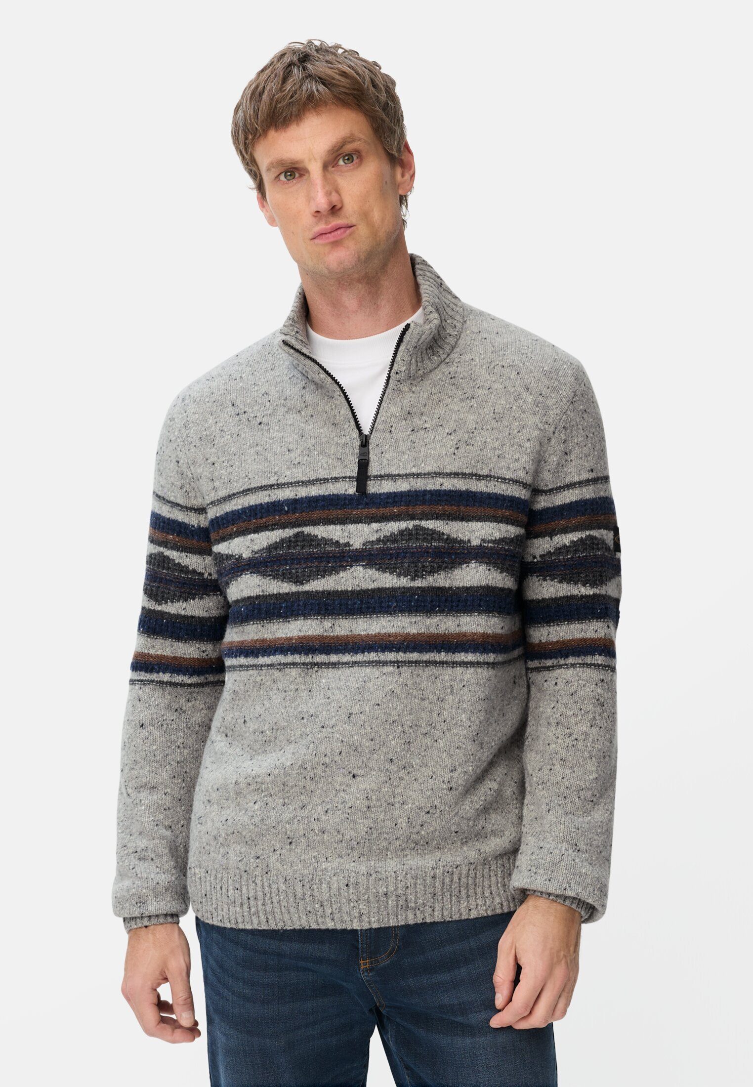 camel active Strickpullover aus Merinowollgemisch Langarm Markenlogo