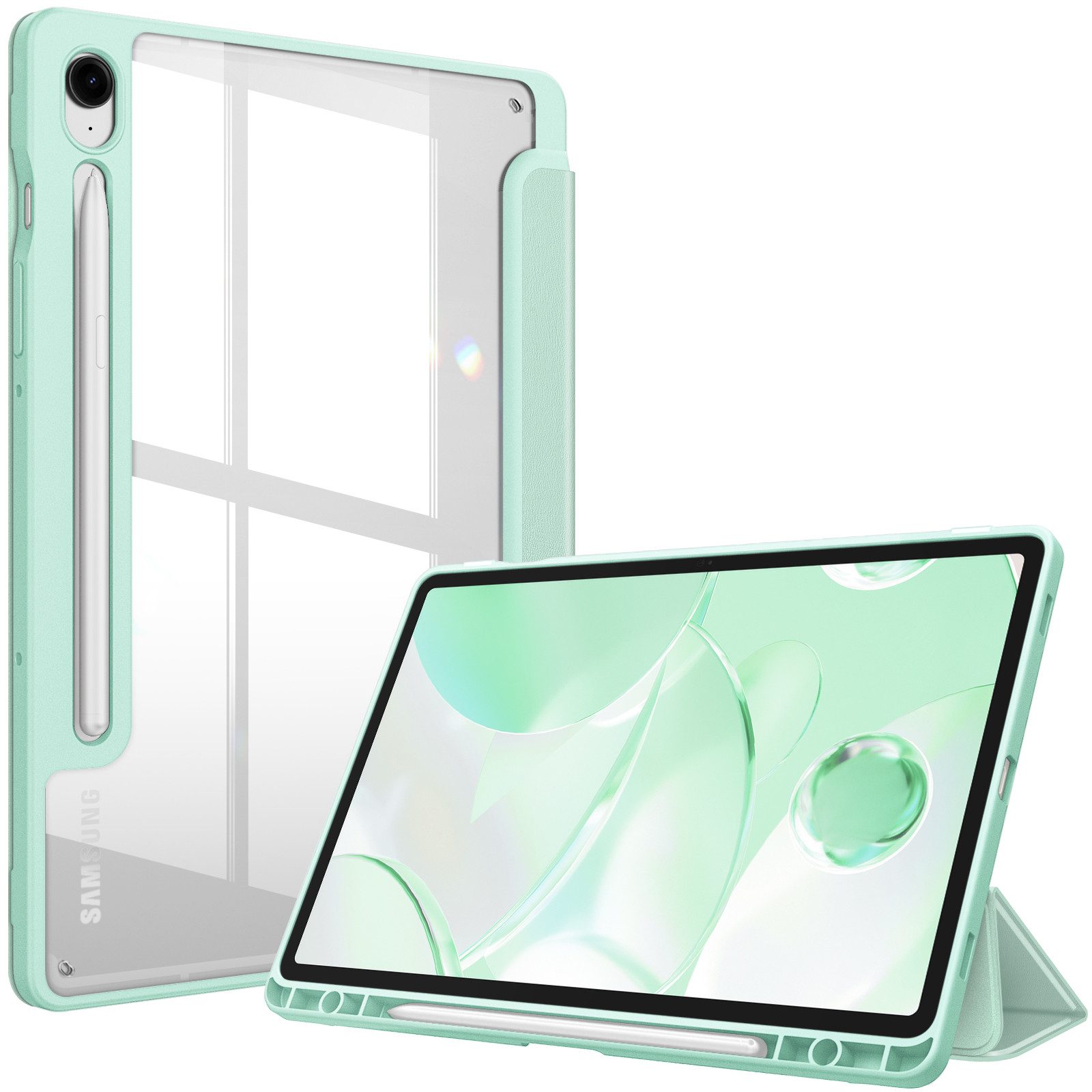 Fintie Tablet-Hülle für Samsung Galaxy Tab S10 Lite/S10 FE/S9 FE 10.9 Zoll & S9 11 Zoll, mit Stifthalter - Stoßfeste Schutzhülle mit transparenter Hartschale