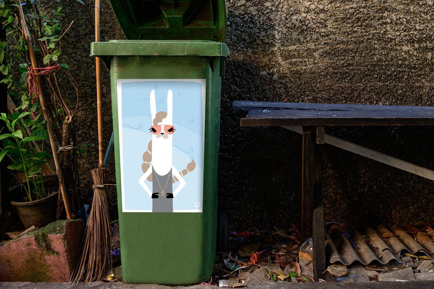 MuchoWow Wandsticker Lama - (1 Sticker, St), - Mülleimer-aufkleber, Abfalbehälter Mülltonne, Skorpion Sternbild Container
