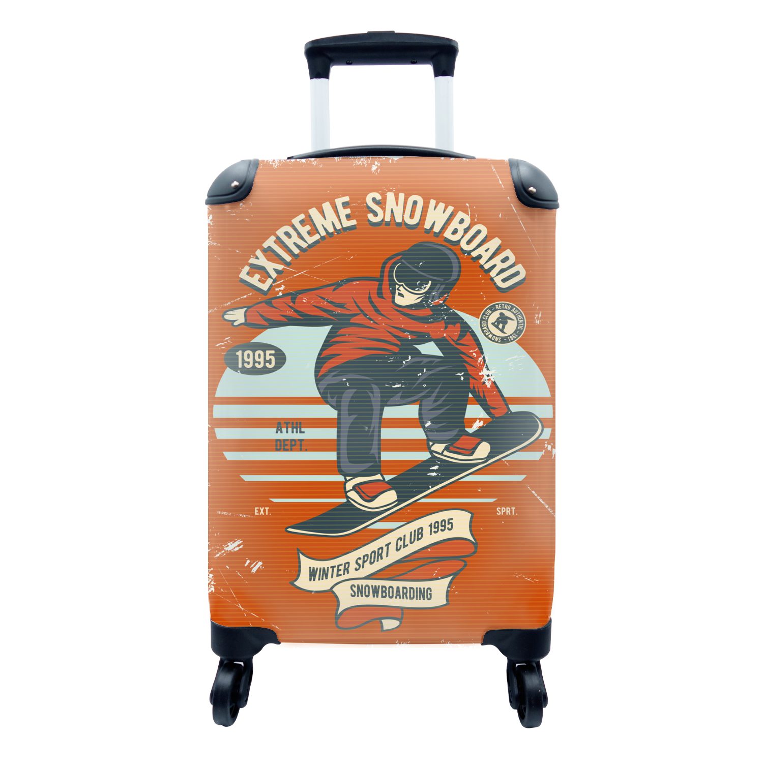 MuchoWow Handgepäckkoffer Snowboard - Mann - Retro, 4 Rollen, Reisetasche mit rollen, Handgepäck für Ferien, Trolley, Reisekoffer