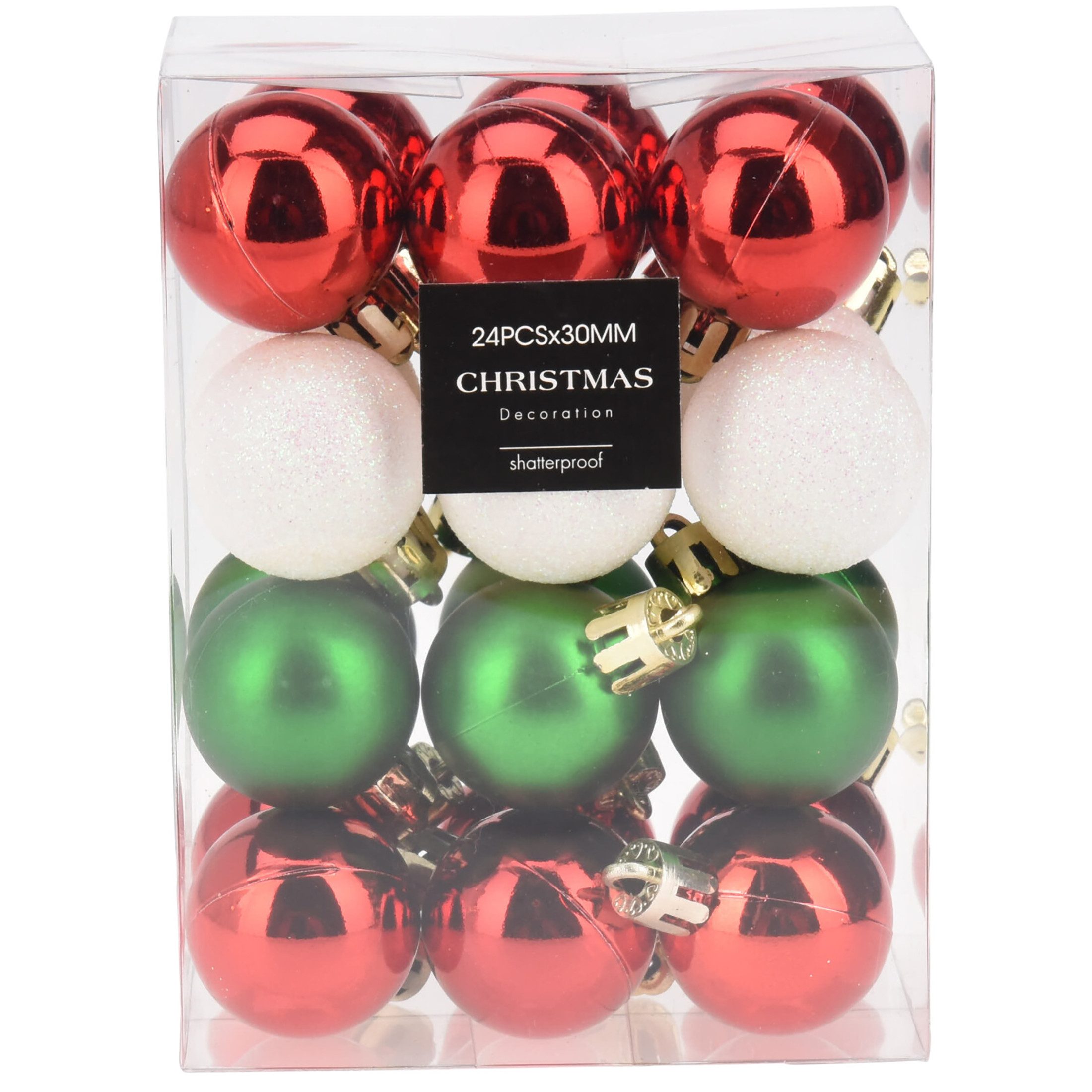 Annastore Weihnachtsbaumkugel 24 x Mini Baumkugeln Ø 3 cm zum Hängen - Bruchsicher aus Kunststoff, Kleine Christbaumkugeln aus Kunststoff