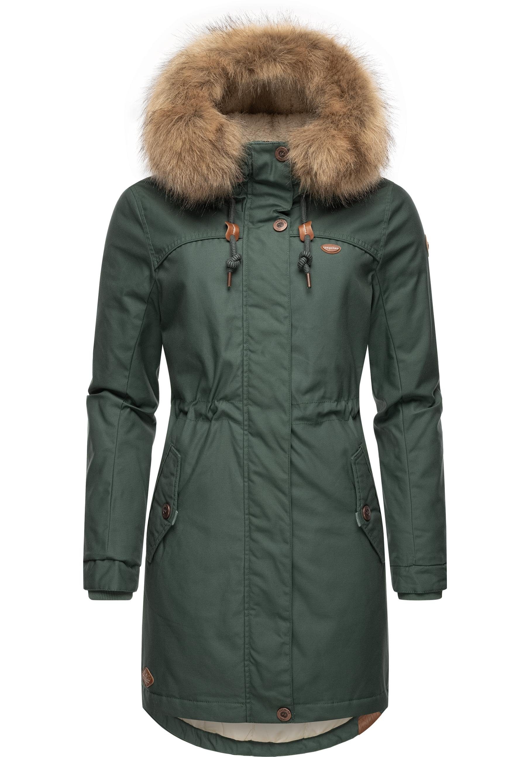 Ragwear Winterjacke Tawny stylischer Winterparka mit großer Kapuze und Kunstfellkragen