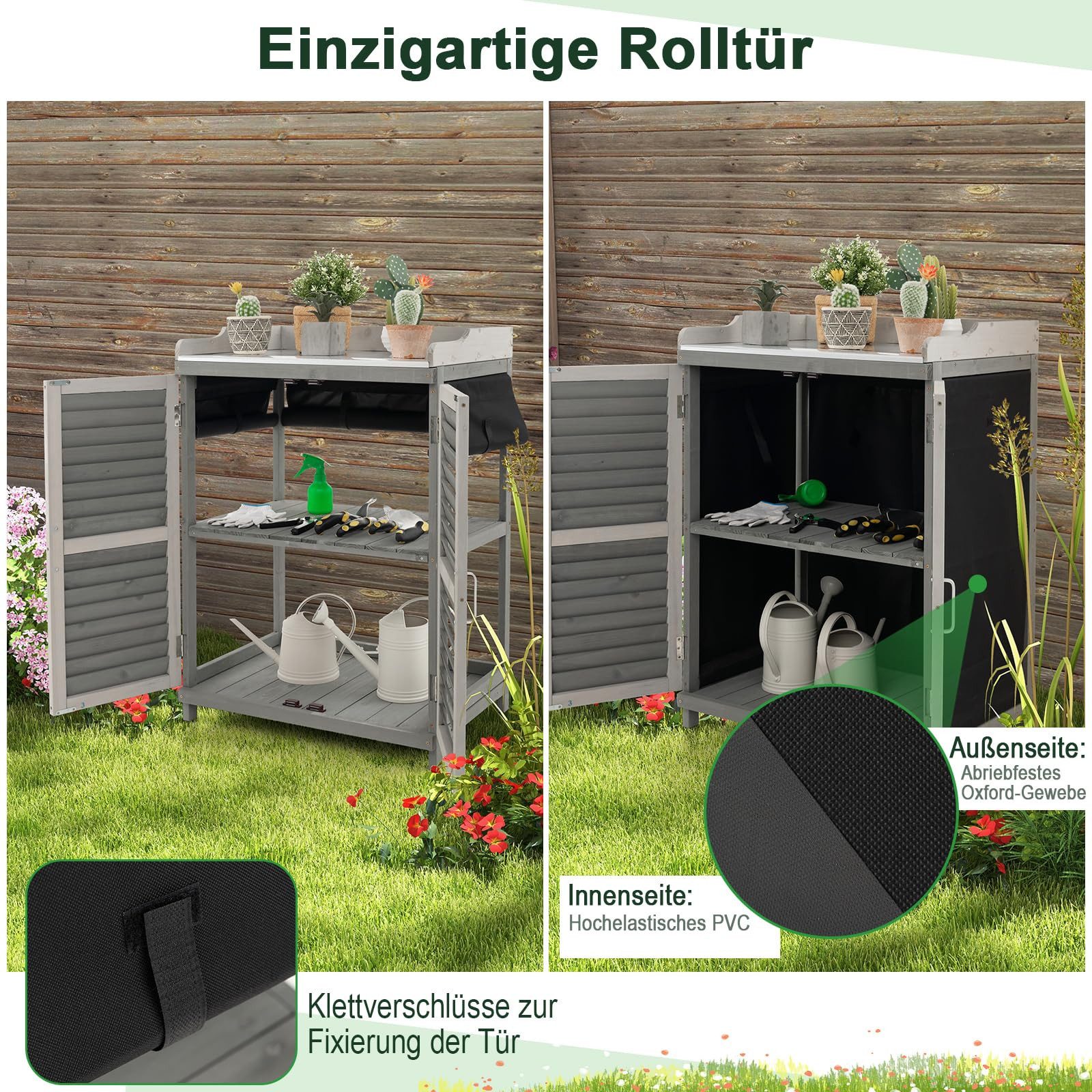 COSTWAY Garten-Geräteschrank, BxT: 67x47 cm, (1 St), Gartenschrank mit Regal & 2 Magnettüren, Tannenholz