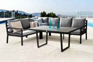 Outdoor Gartenlounge-Set BONDINO, Aluminium, Anthrazit, Grau, (3-tlg), mit Liegefunktion, Tischplatte aus Glas, B 200 x T 260 cm
